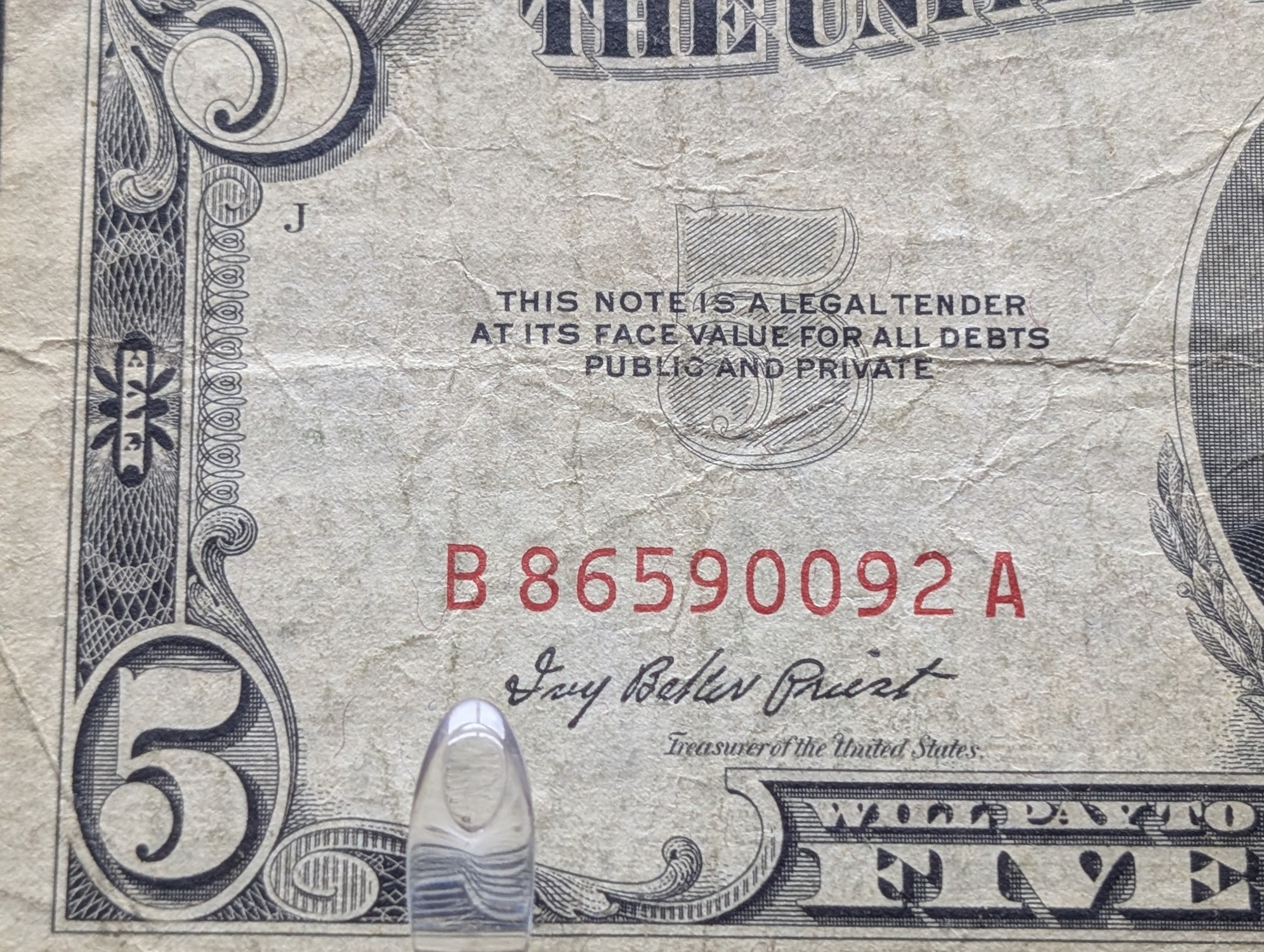 1953 A Series $5 RED SEAL Banknote
