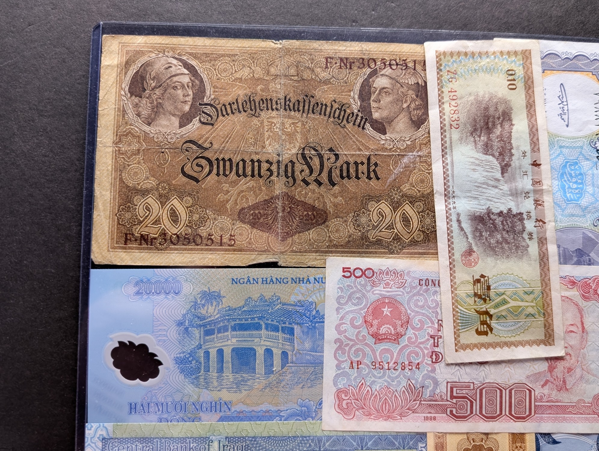 (9) Assorted World Currency Notes in Display