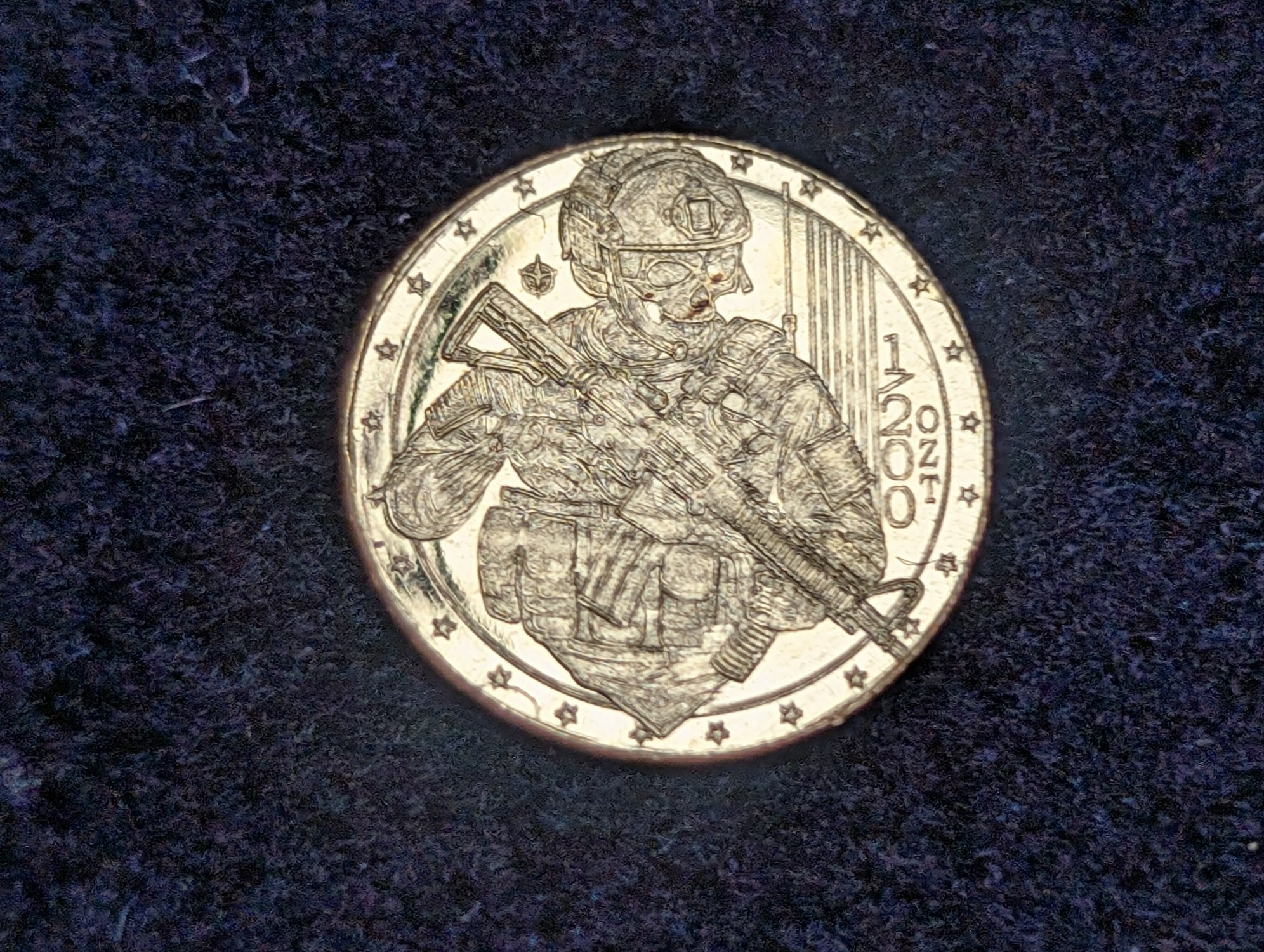 1/200th oz. .9999 FINE GOLD Skeleton Soldier Designed Miniature Round