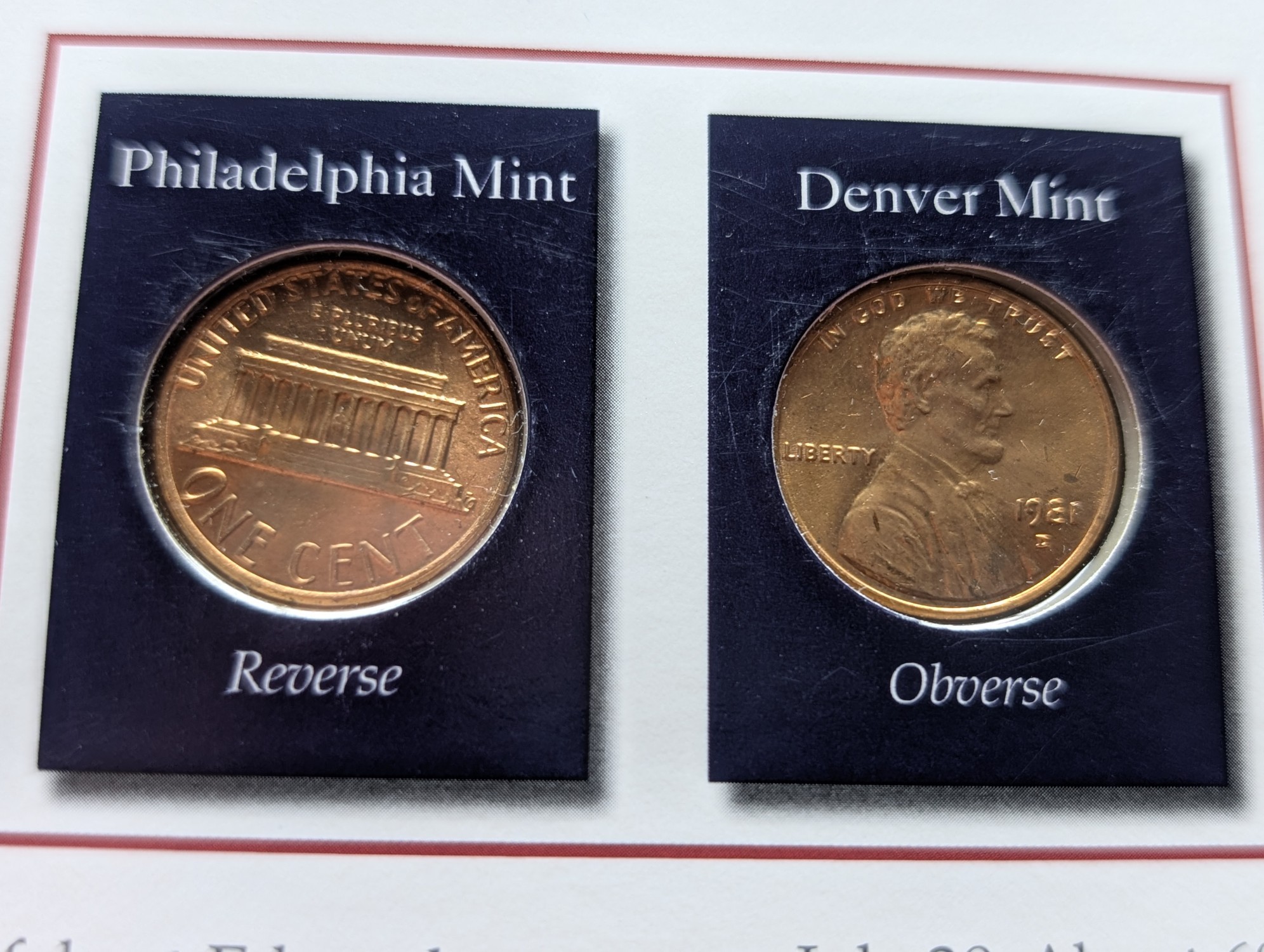 1981 P&D Lincoln Memorial Cent in Info Display Card - UNC