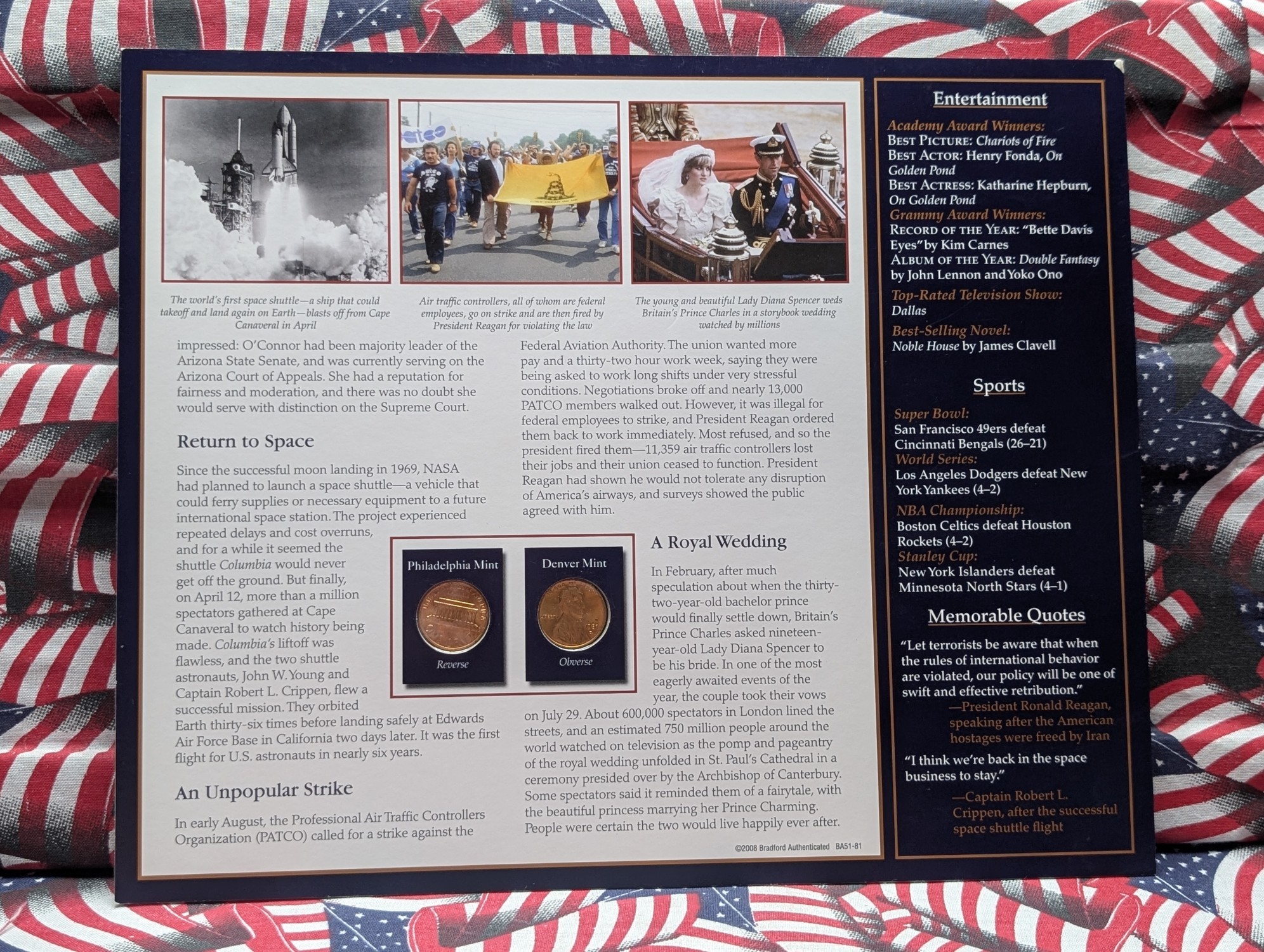 1981 P&D Lincoln Memorial Cent in Info Display Card - UNC
