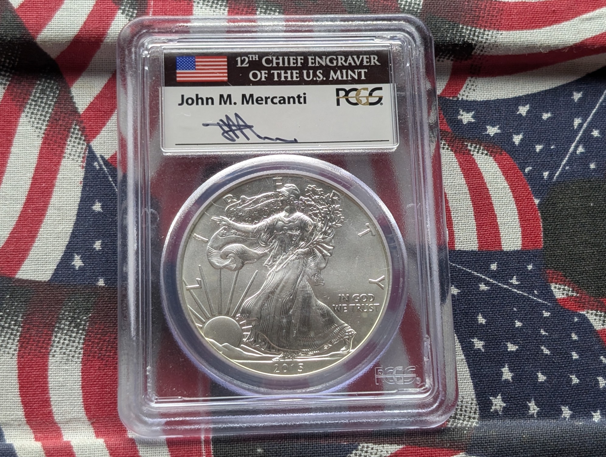 2015 American Silver Eagle 1 Troy Oz. .999 Silver - PCGS MS70 - First Strike in John M. Mercanti Signature Case