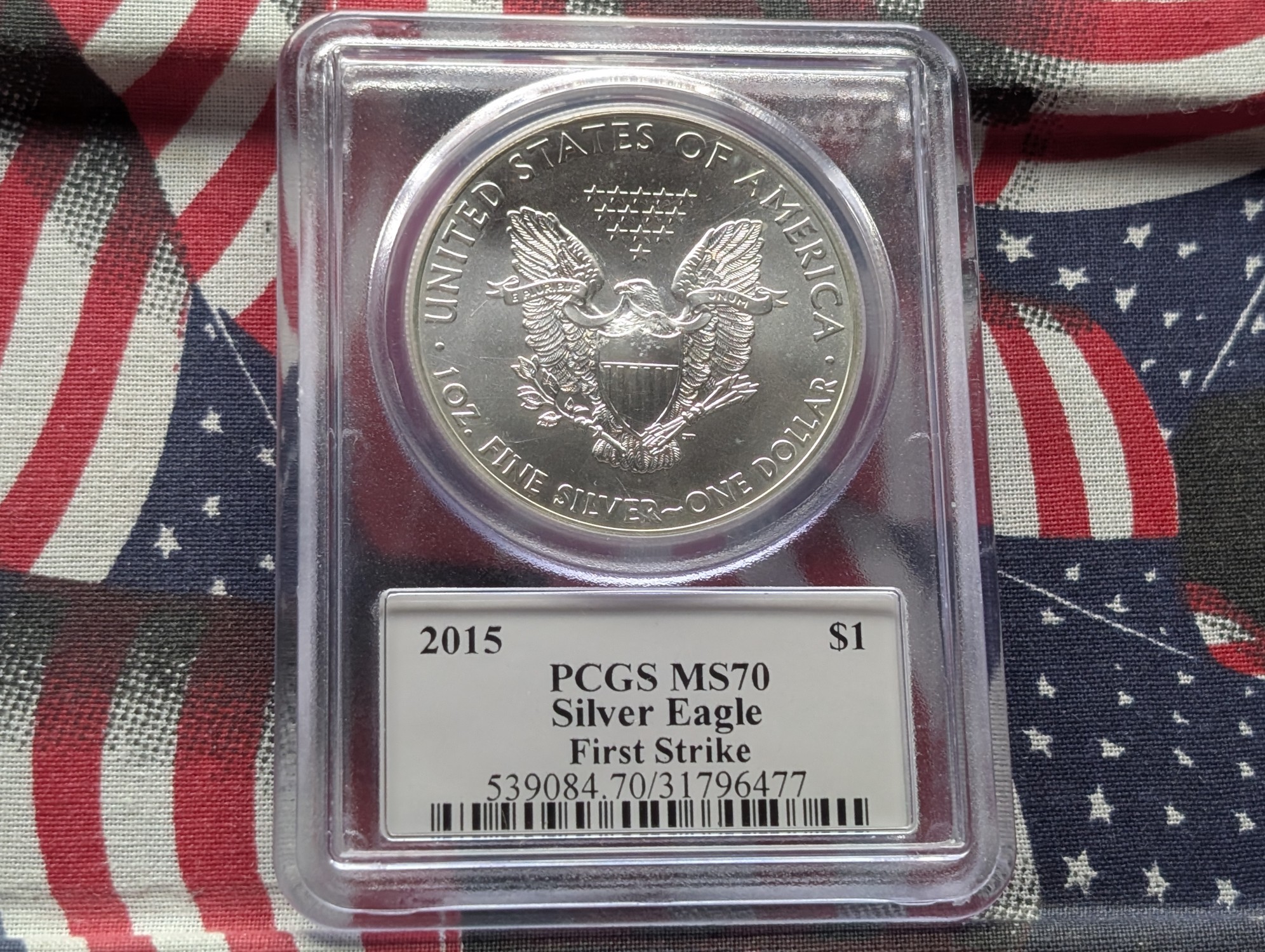 2015 American Silver Eagle 1 Troy Oz. .999 Silver - PCGS MS70 - First Strike in John M. Mercanti Signature Case