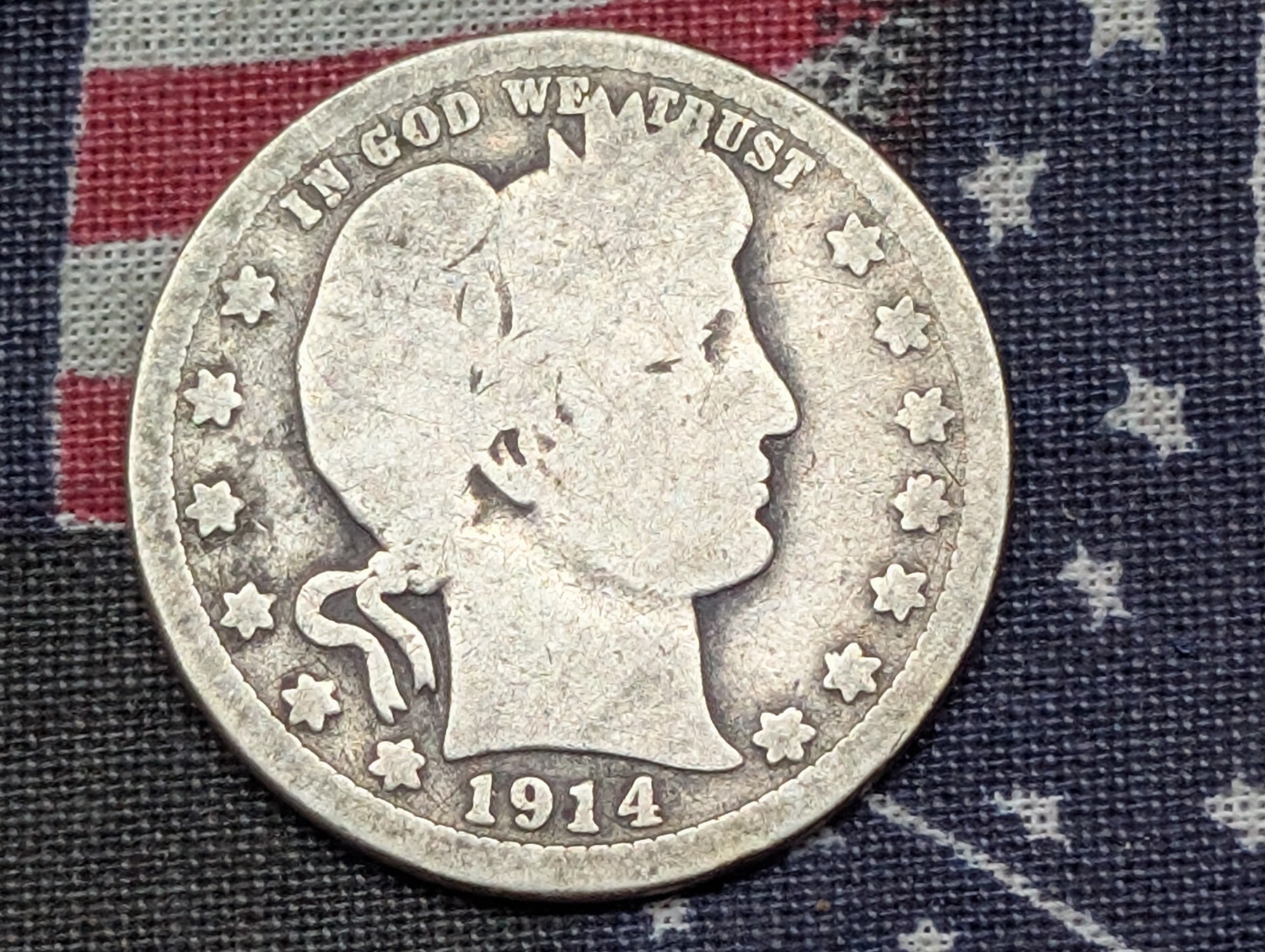 1914-D Barber 90% Silver Quarter