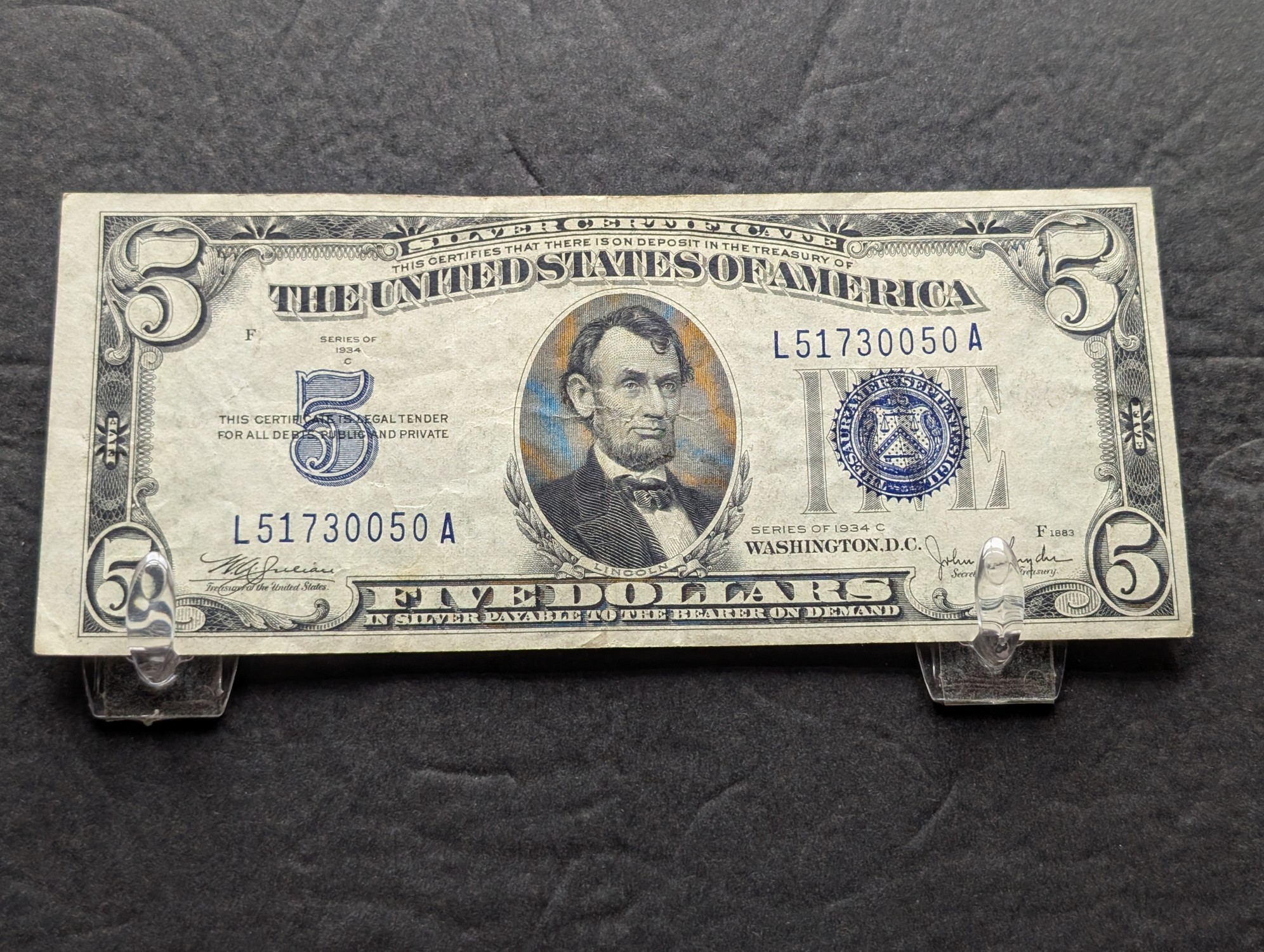 1934 C Series $5 Silver Certificate - VF