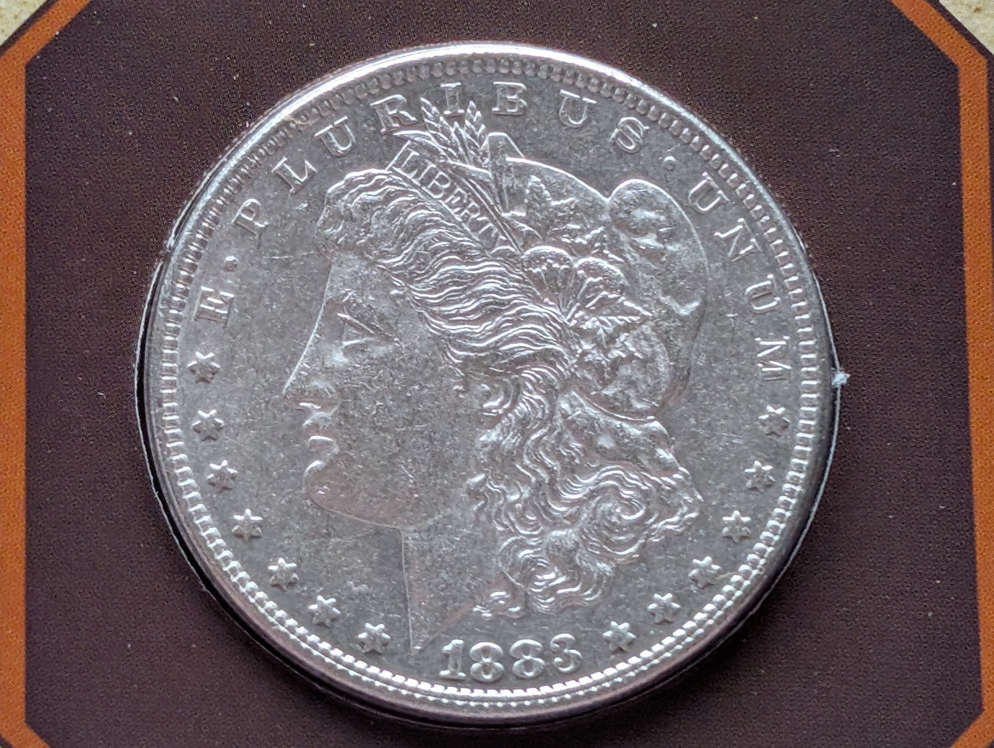 UNC - 1883 Morgan 90% Silver Dollar in Geronimo Info Display Card w/ Commemorative Stamp