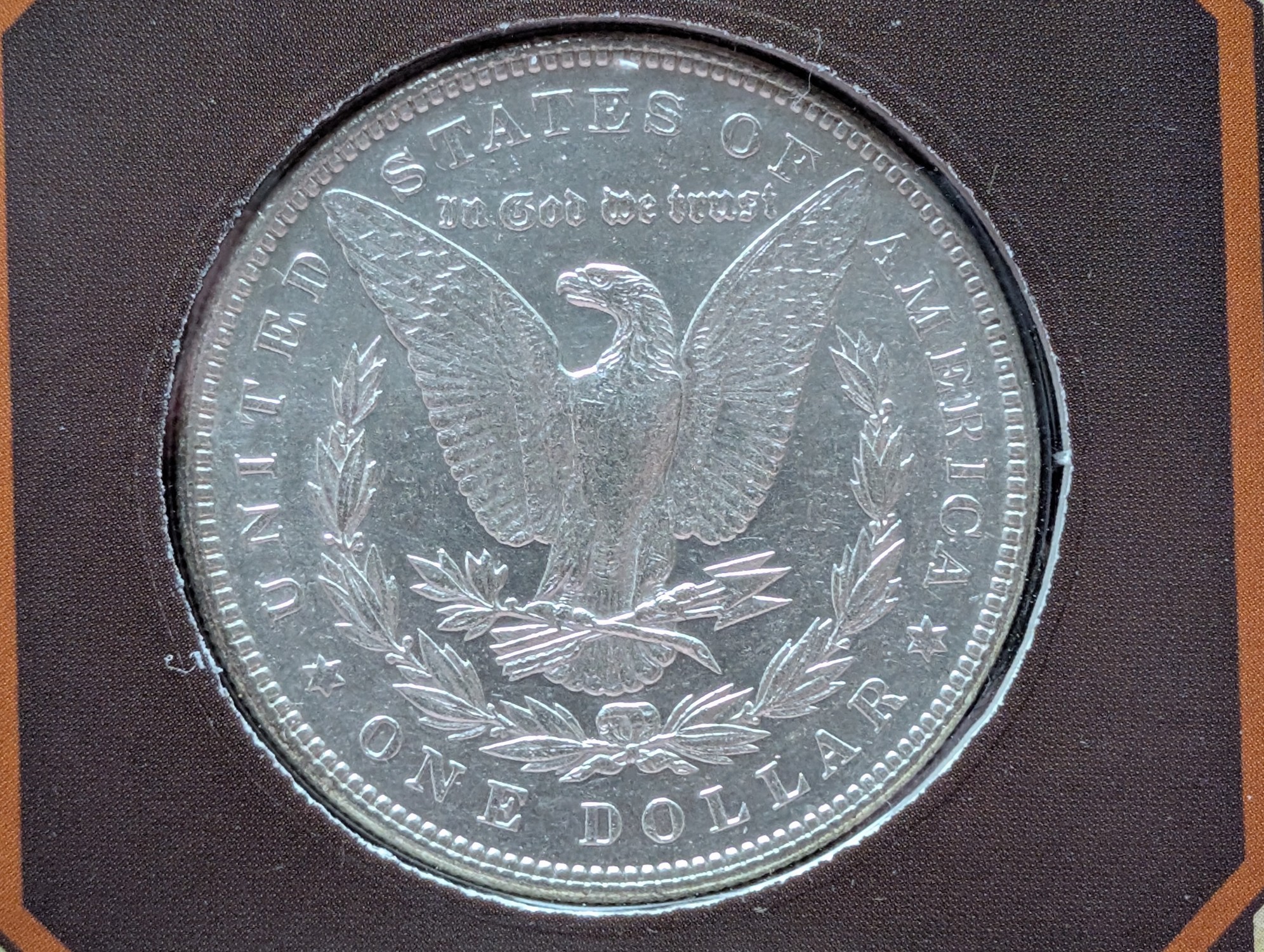 UNC - 1883 Morgan 90% Silver Dollar in Geronimo Info Display Card w/ Commemorative Stamp