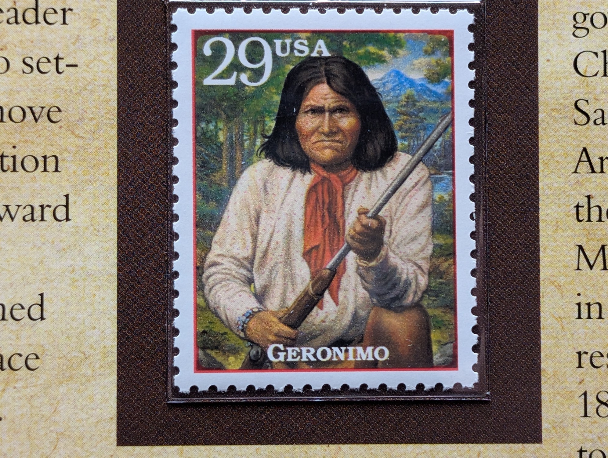 UNC - 1883 Morgan 90% Silver Dollar in Geronimo Info Display Card w/ Commemorative Stamp