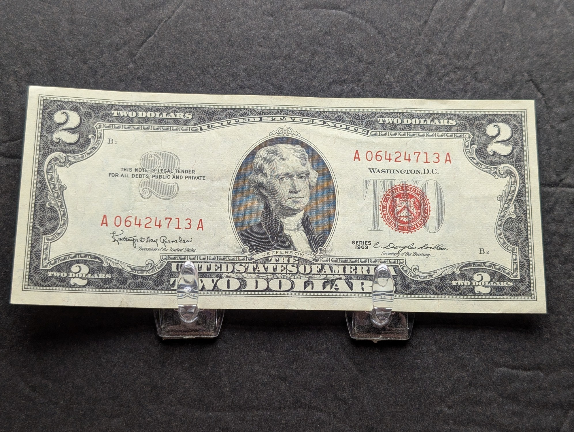 (5) 1963 Series $2 RED SEAL Banknotes