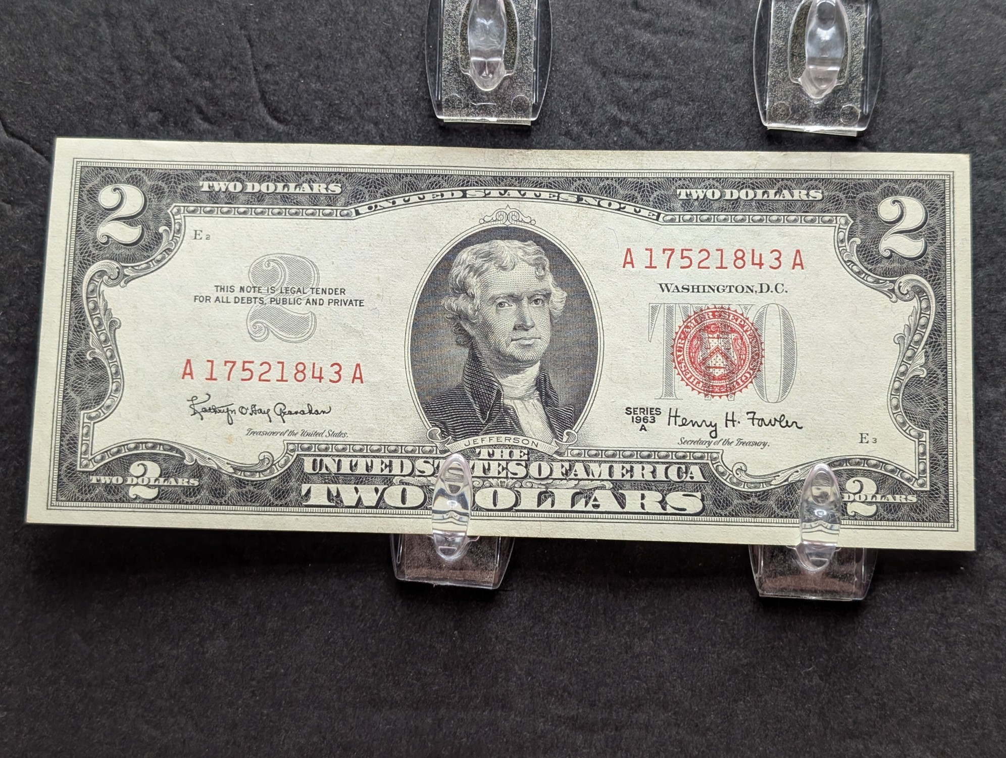 (5) 1963 Series $2 RED SEAL Banknotes