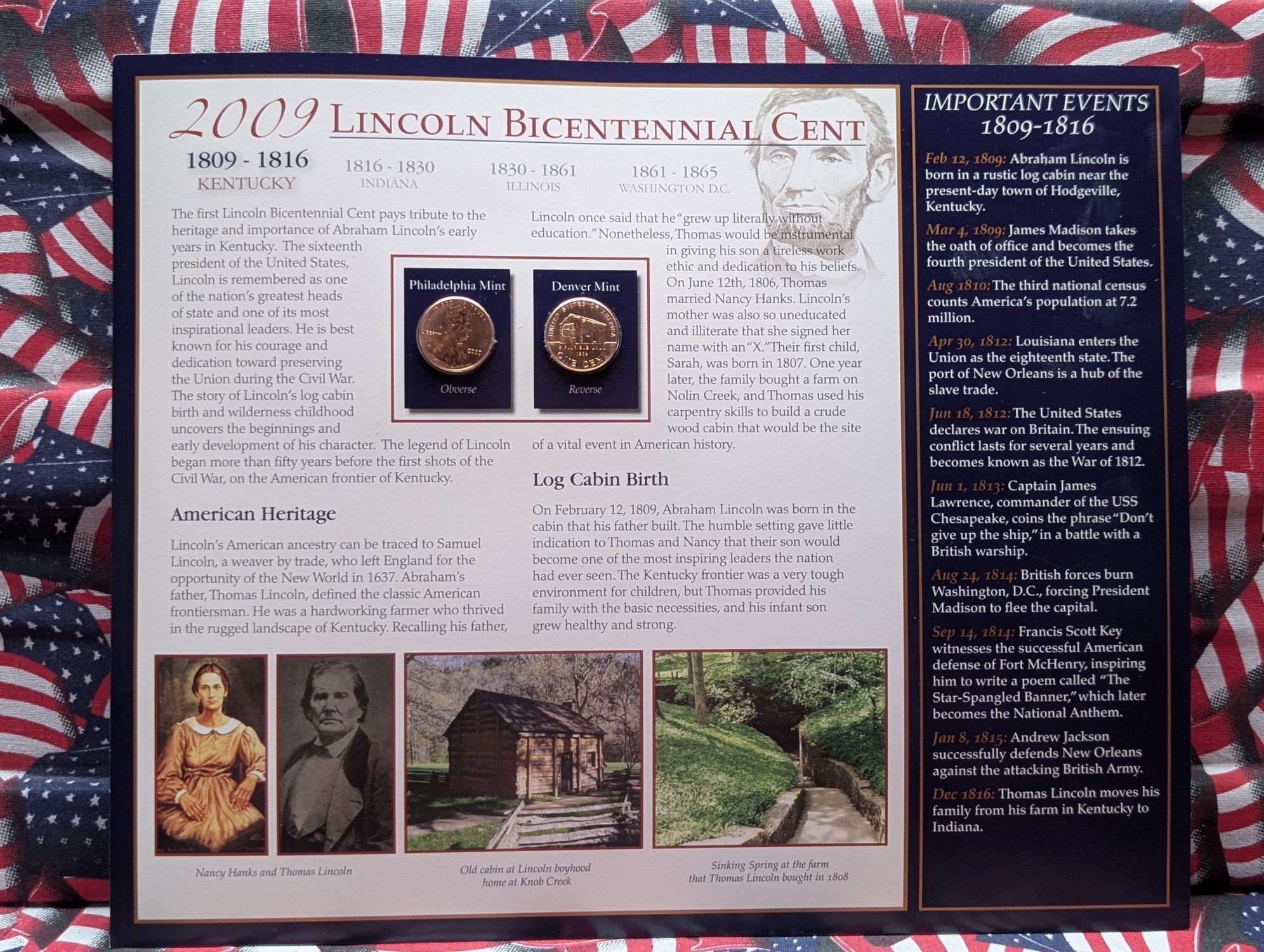 2009-P&D Lincoln Bicentennial (Early Years) Cent in Info Display Card - UNC