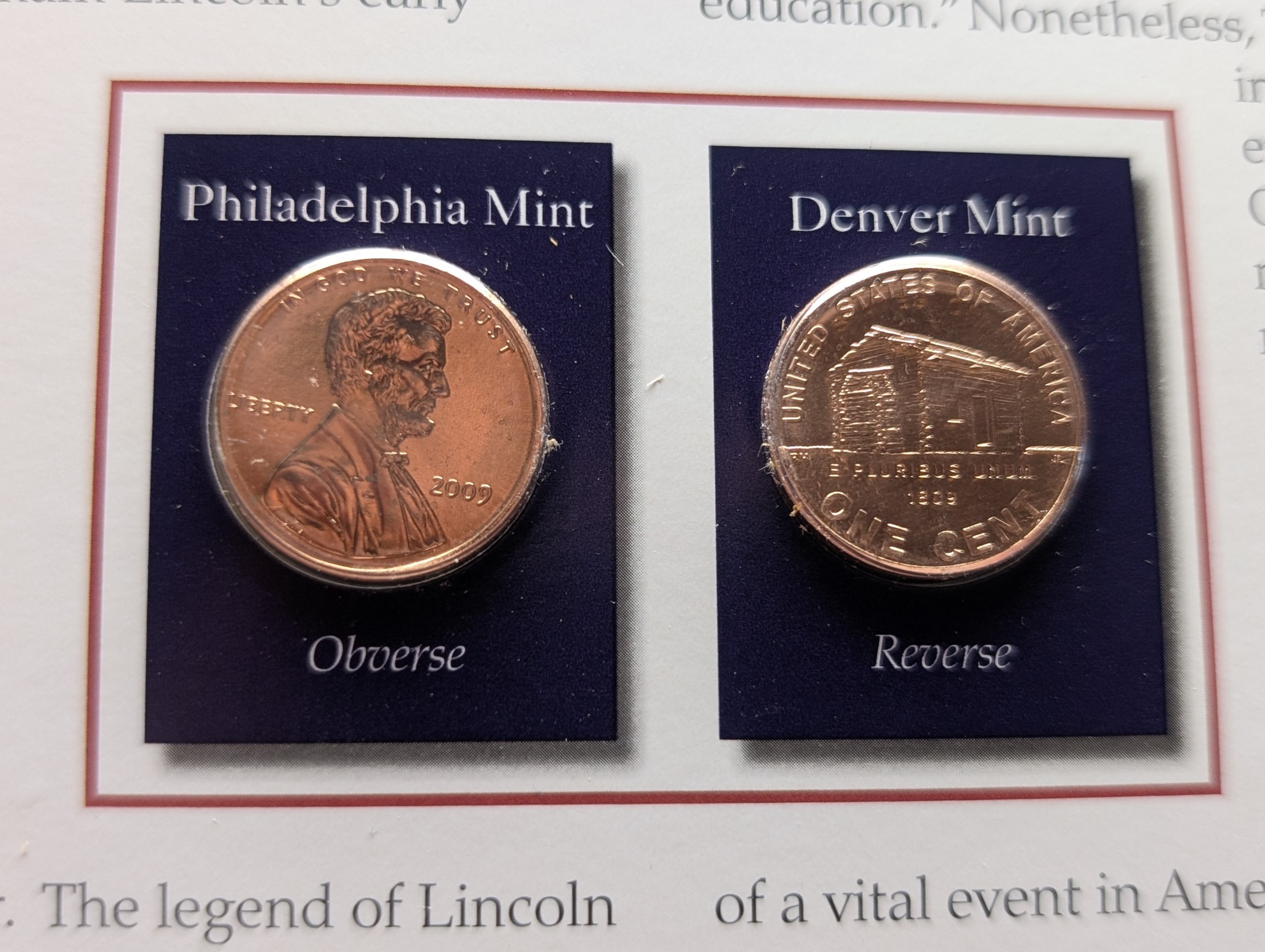 2009-P&D Lincoln Bicentennial (Early Years) Cent in Info Display Card - UNC