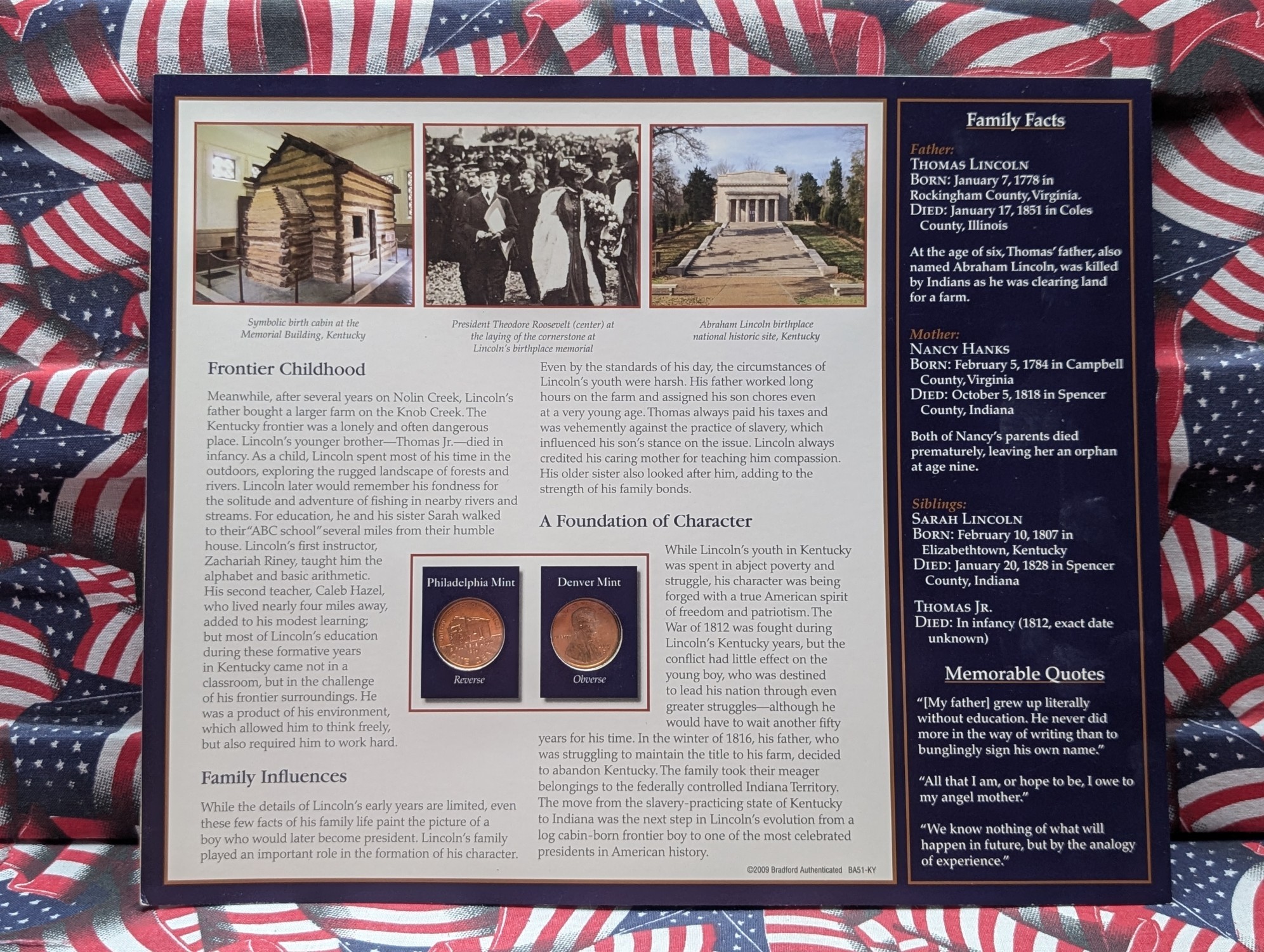 2009-P&D Lincoln Bicentennial (Early Years) Cent in Info Display Card - UNC
