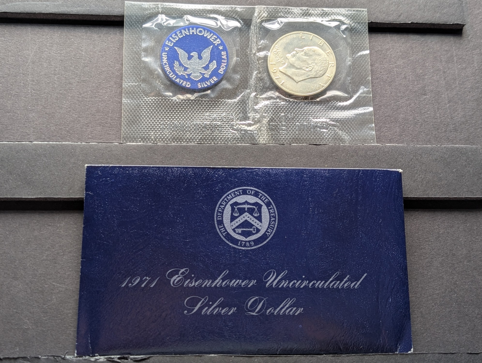 (2) 1971-S Eisenhower 40% Silver Uncirculated Blue Pack Dollars