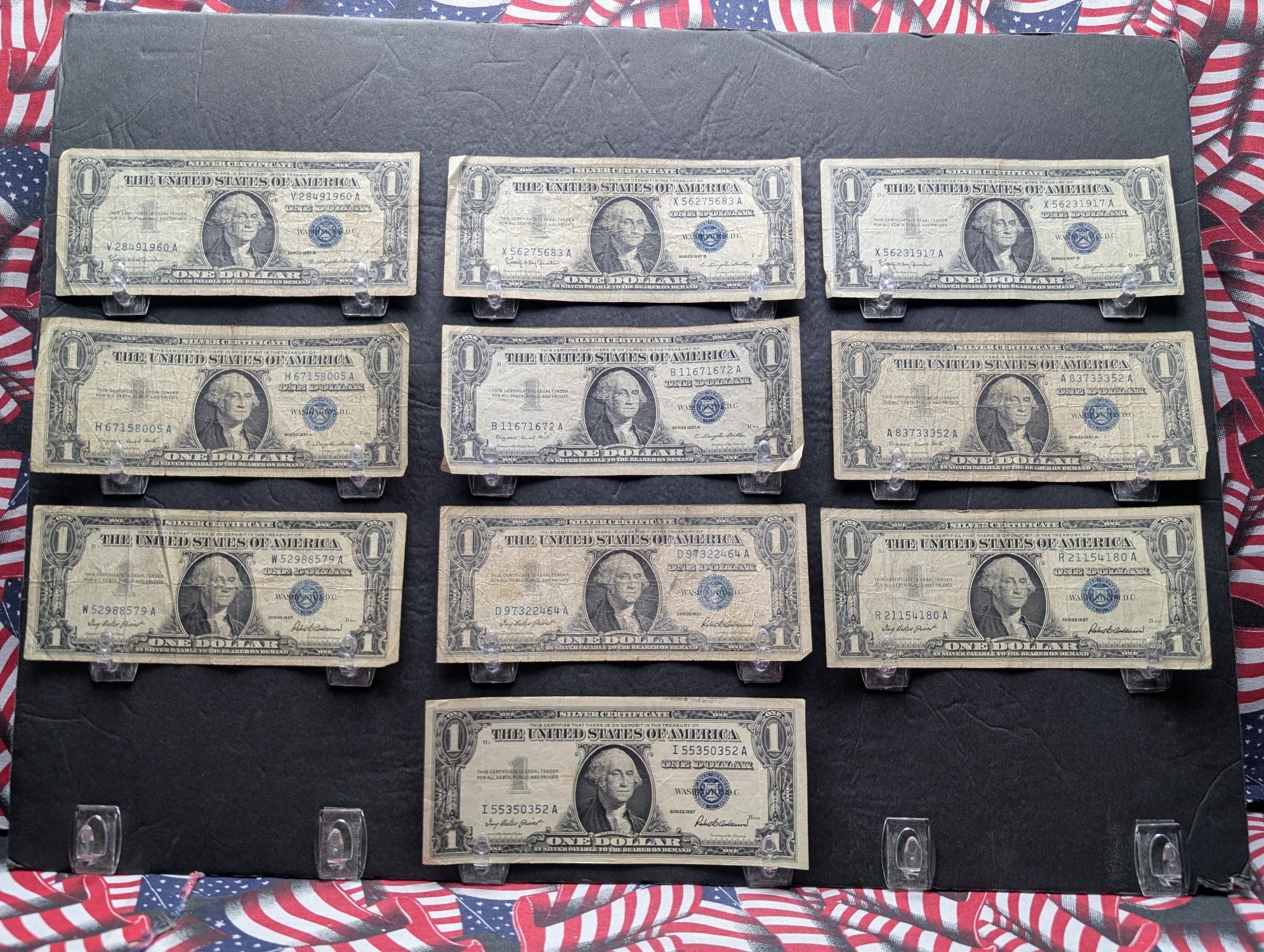 (4) 1957, (3) 1957 A, & (3) 1957 B $1 Silver Certificates