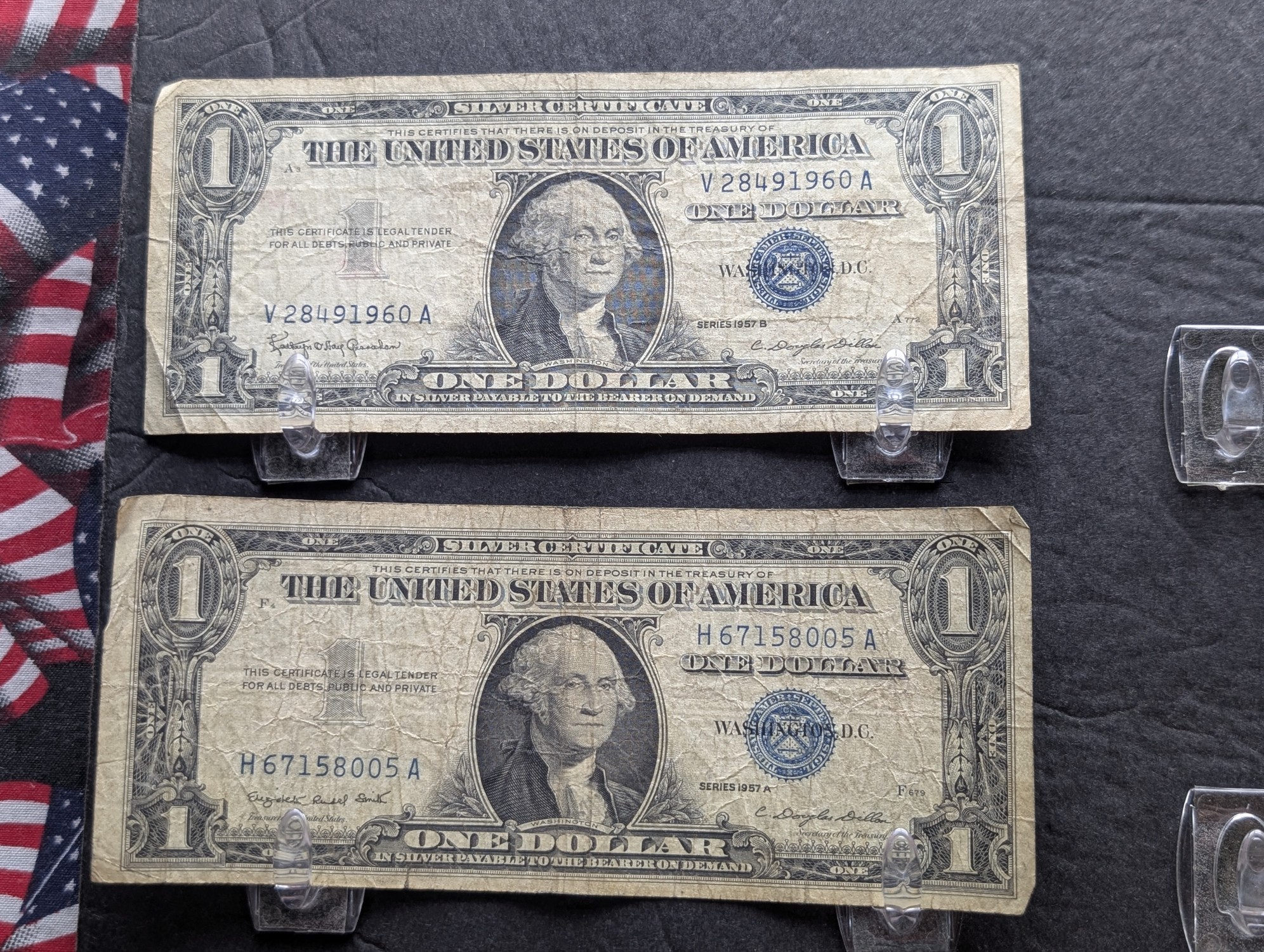 (4) 1957, (3) 1957 A, & (3) 1957 B $1 Silver Certificates