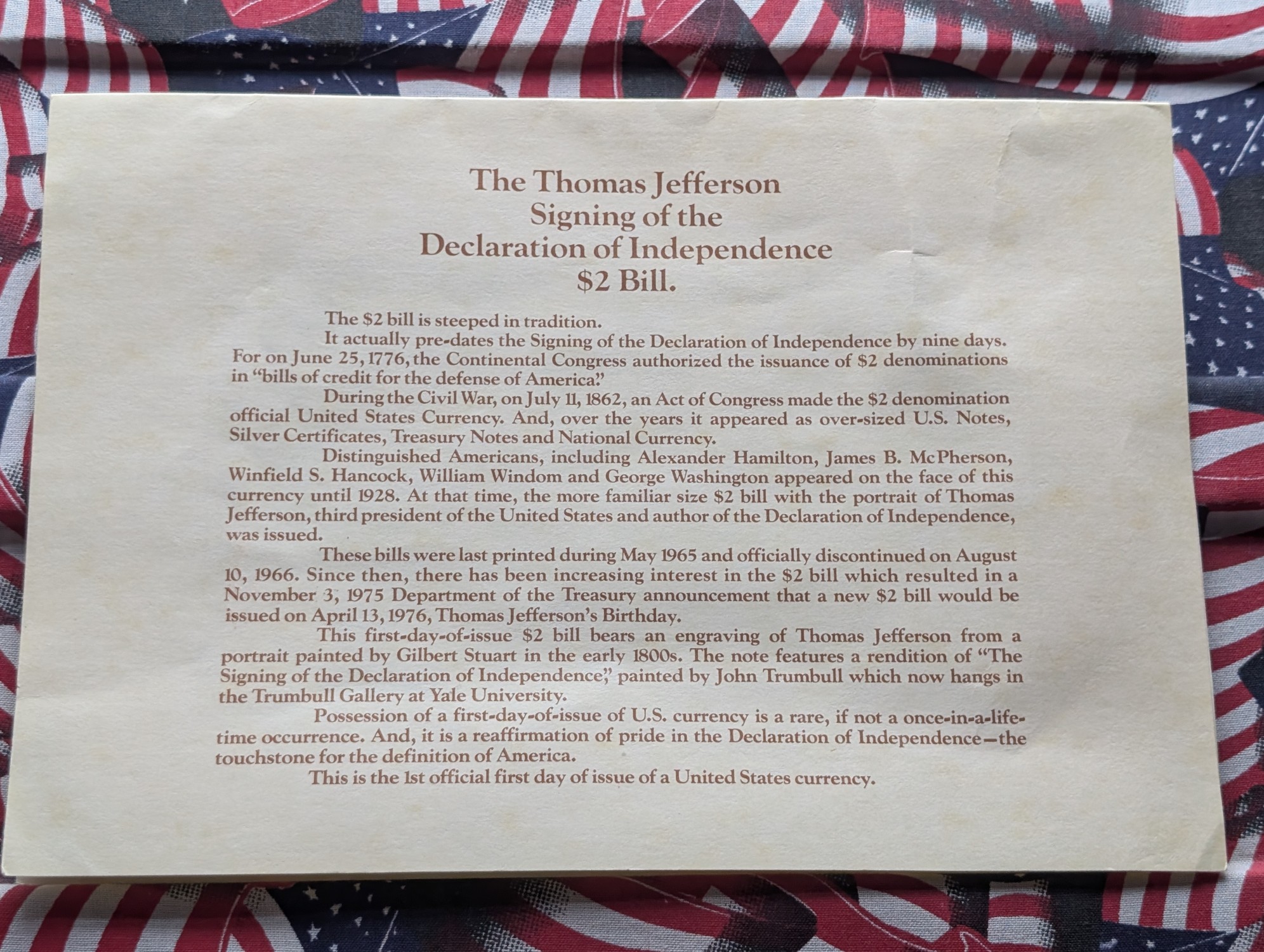 April 13, 1976 Bicentennial $2 Bill and Stamp