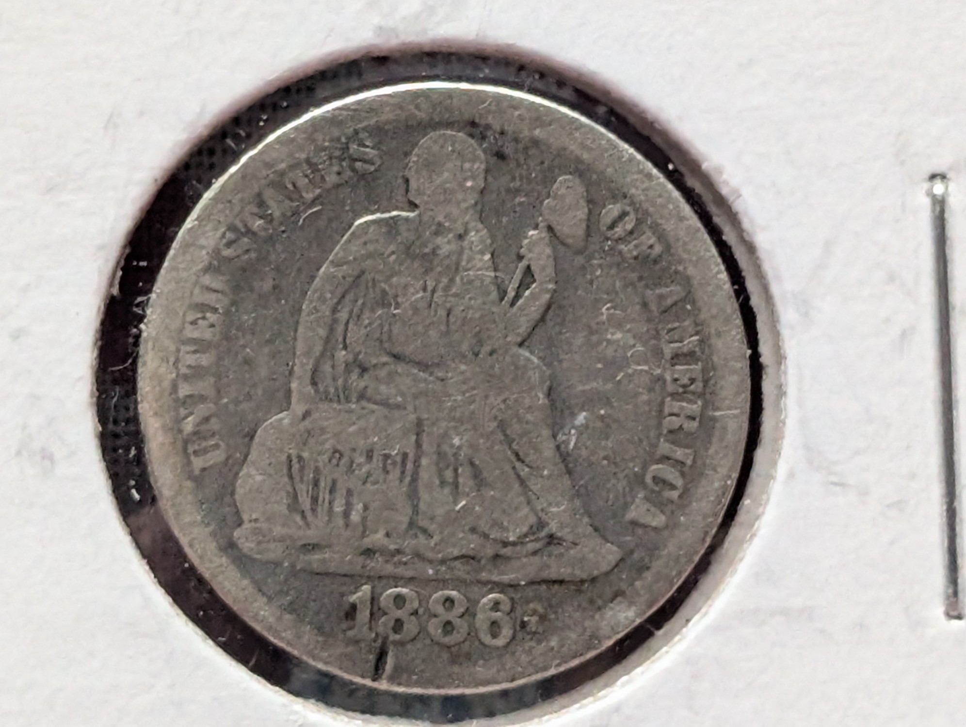 1886 Seated Liberty 90% Silver Dime - VG