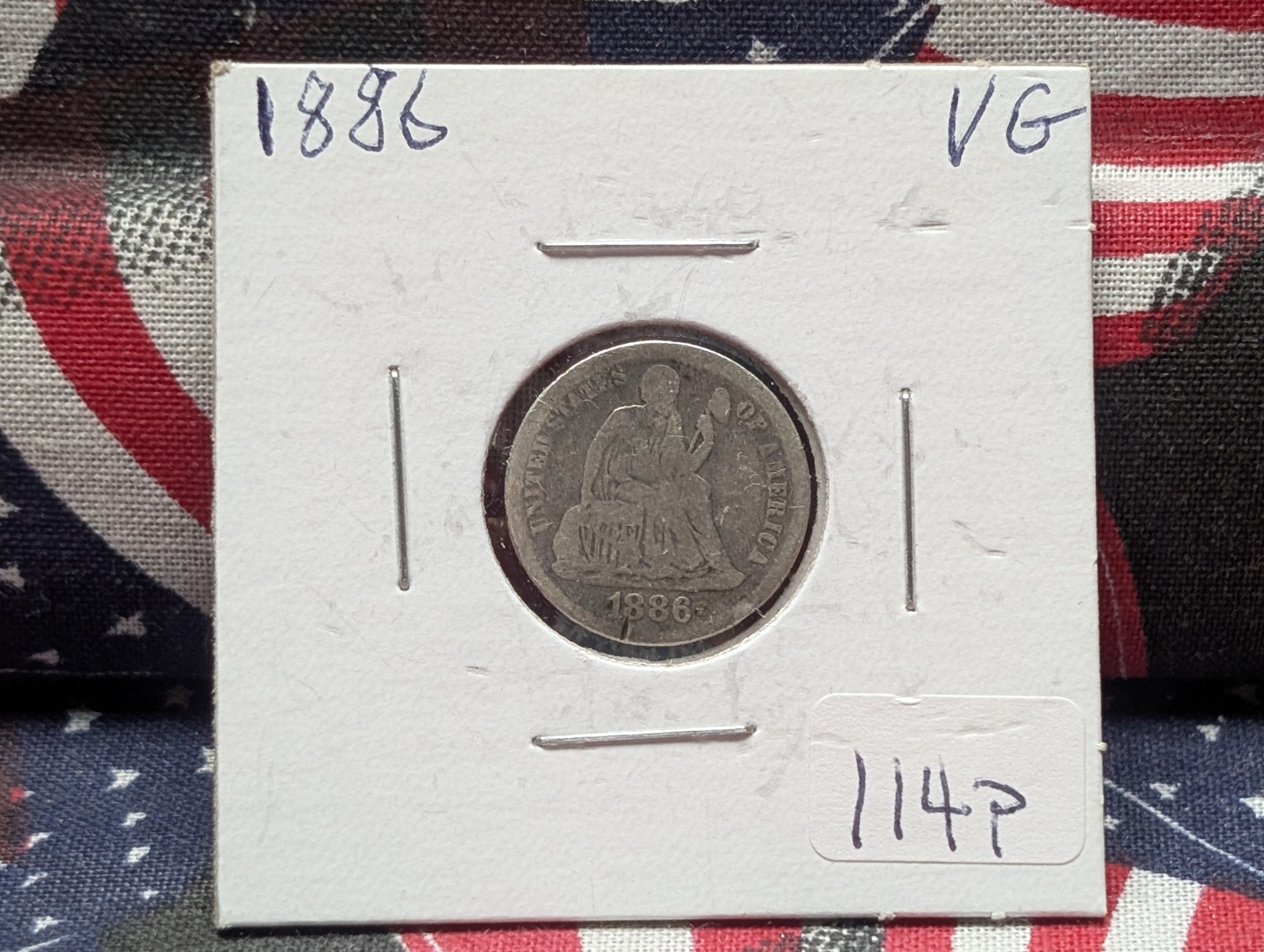 1886 Seated Liberty 90% Silver Dime - VG