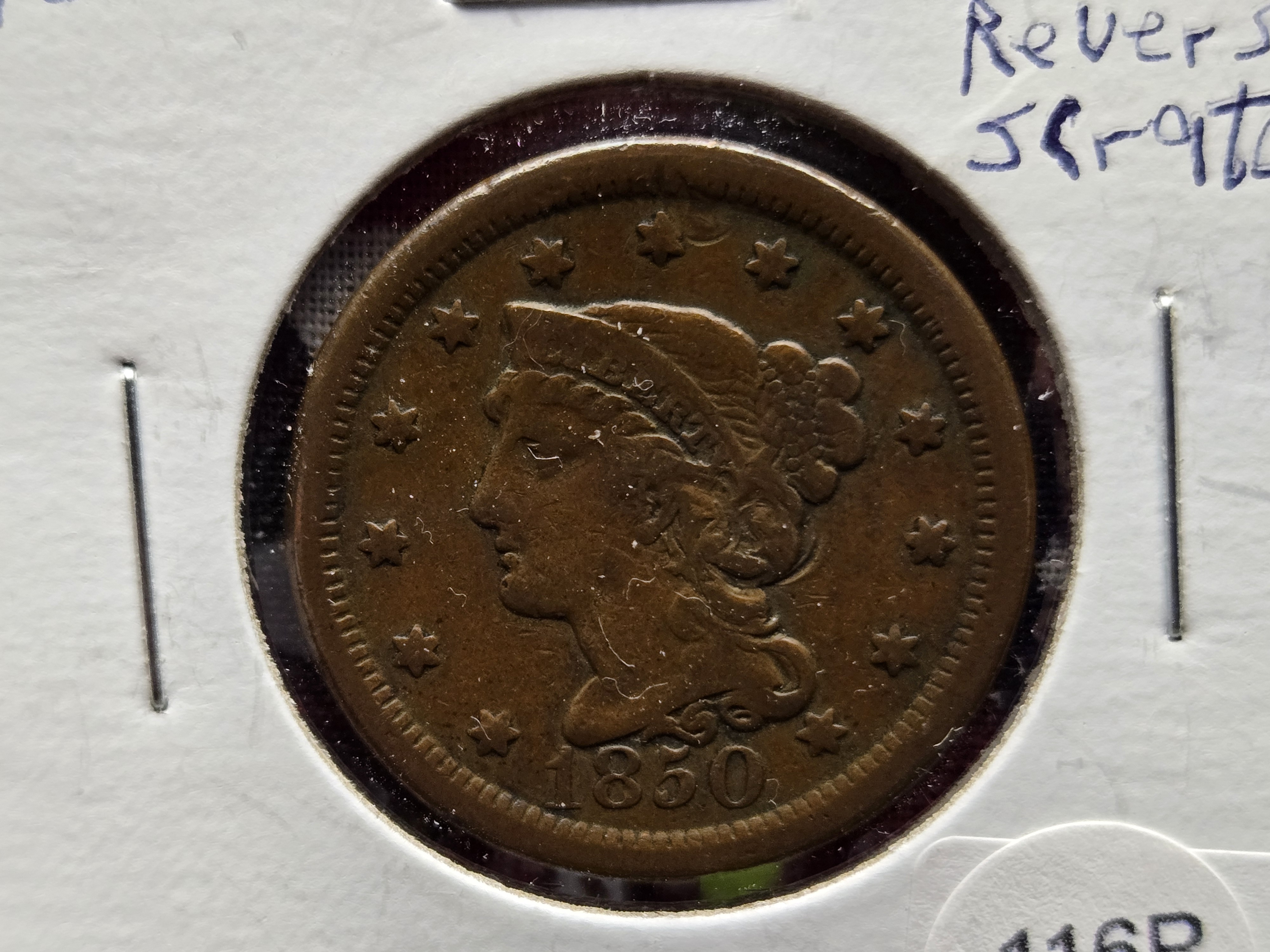 1850 Braided Hair Large Cent - VF Reverse Scratch