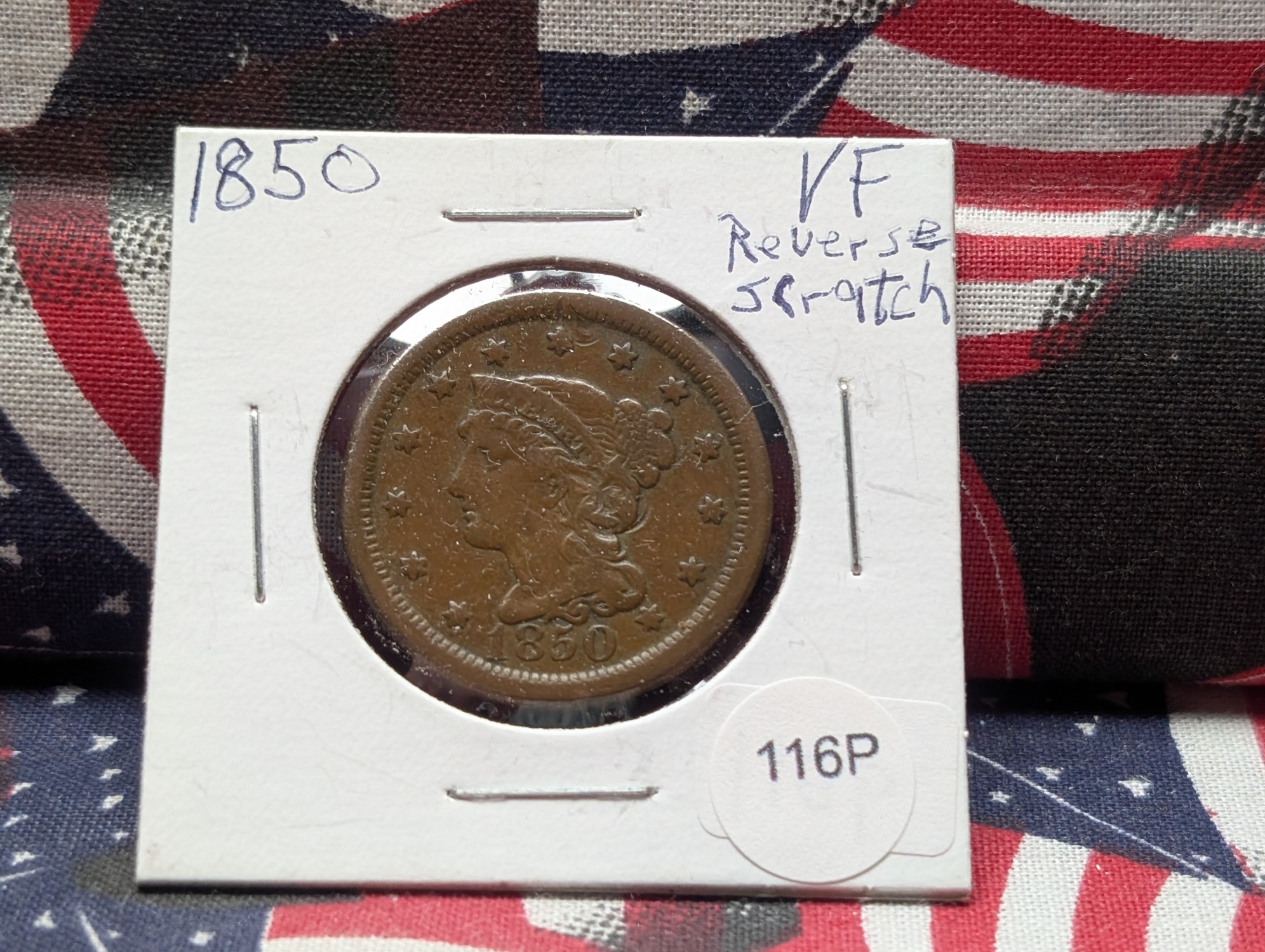 1850 Braided Hair Large Cent - VF Reverse Scratch