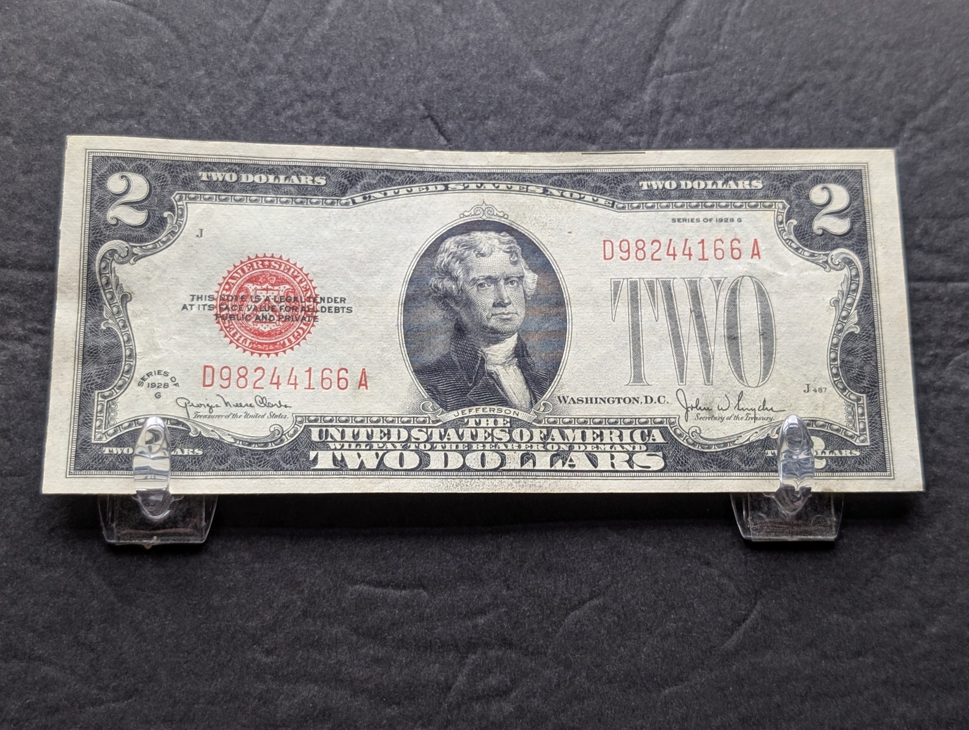 1928 D & 1928 G $2 Red Seal Notes - Avg. and Crisp Uncirculated