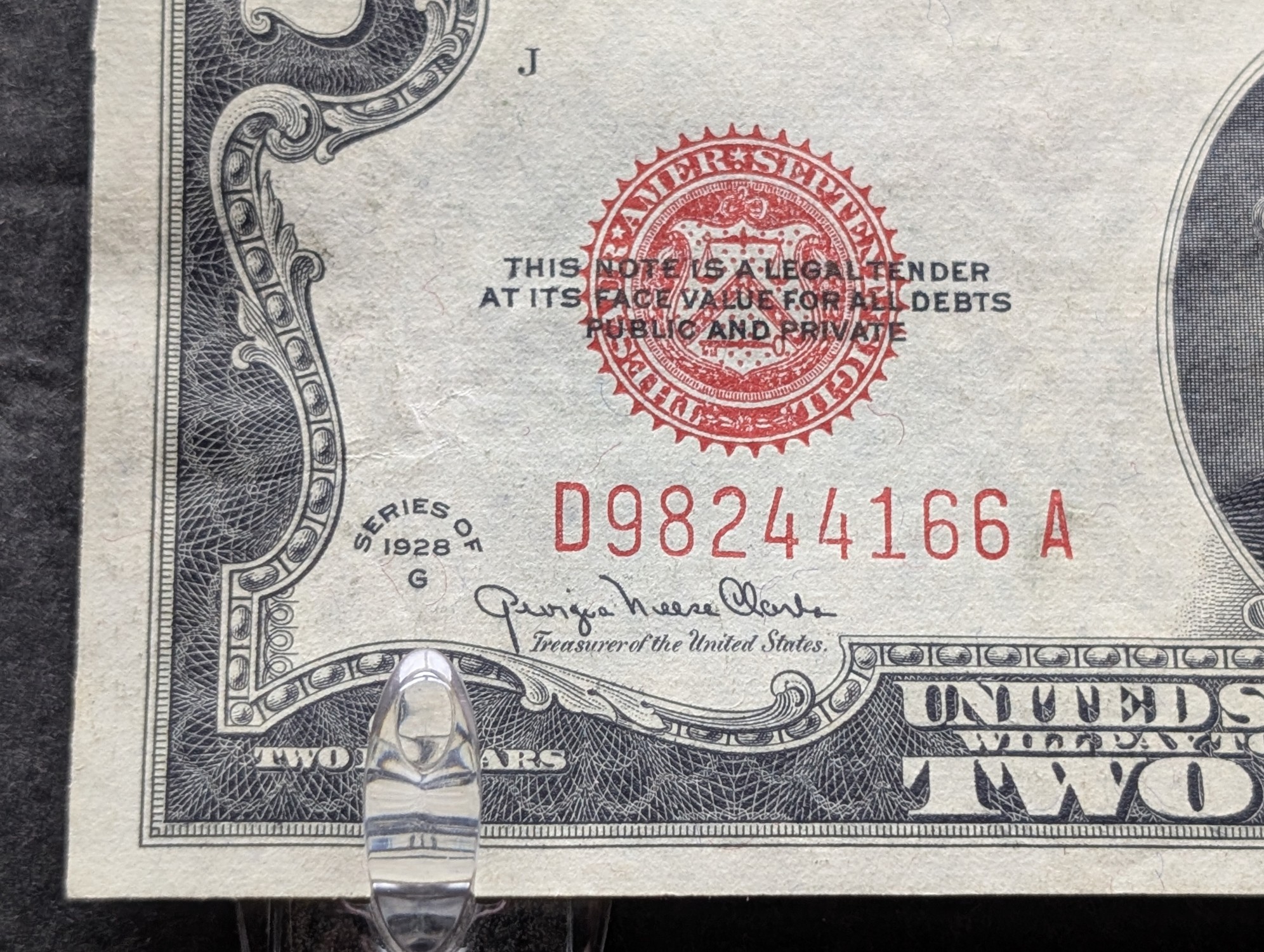 1928 D & 1928 G $2 Red Seal Notes - Avg. and Crisp Uncirculated
