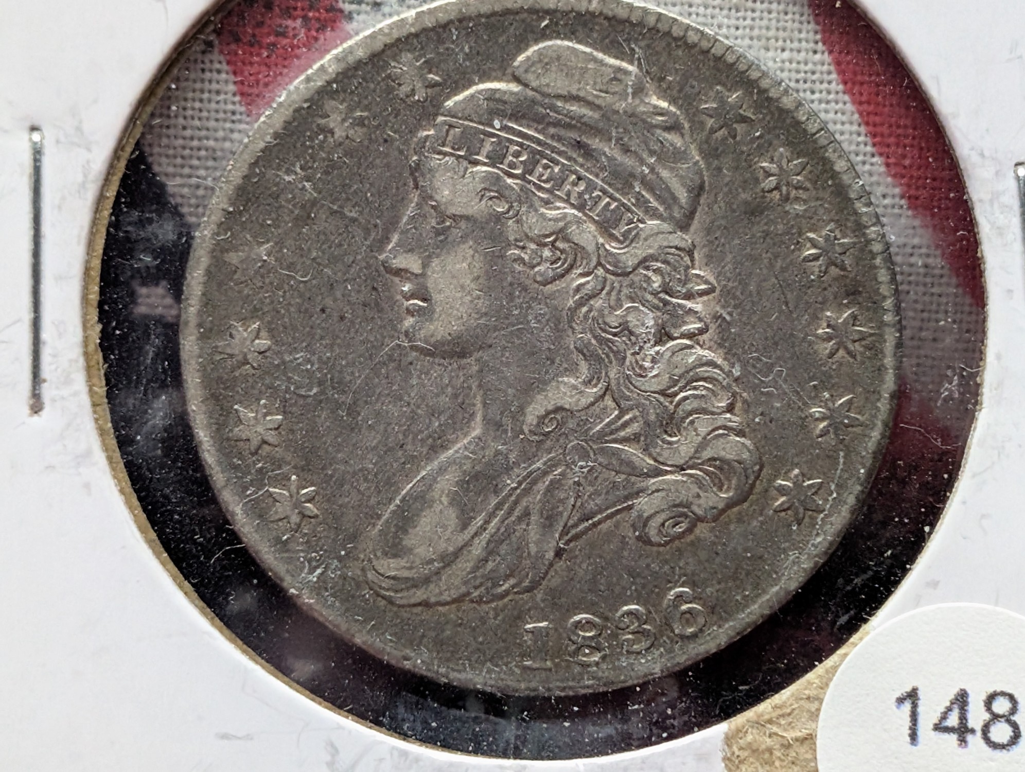 1836 Capped Bust Silver Half Dollar - VF+ Dark