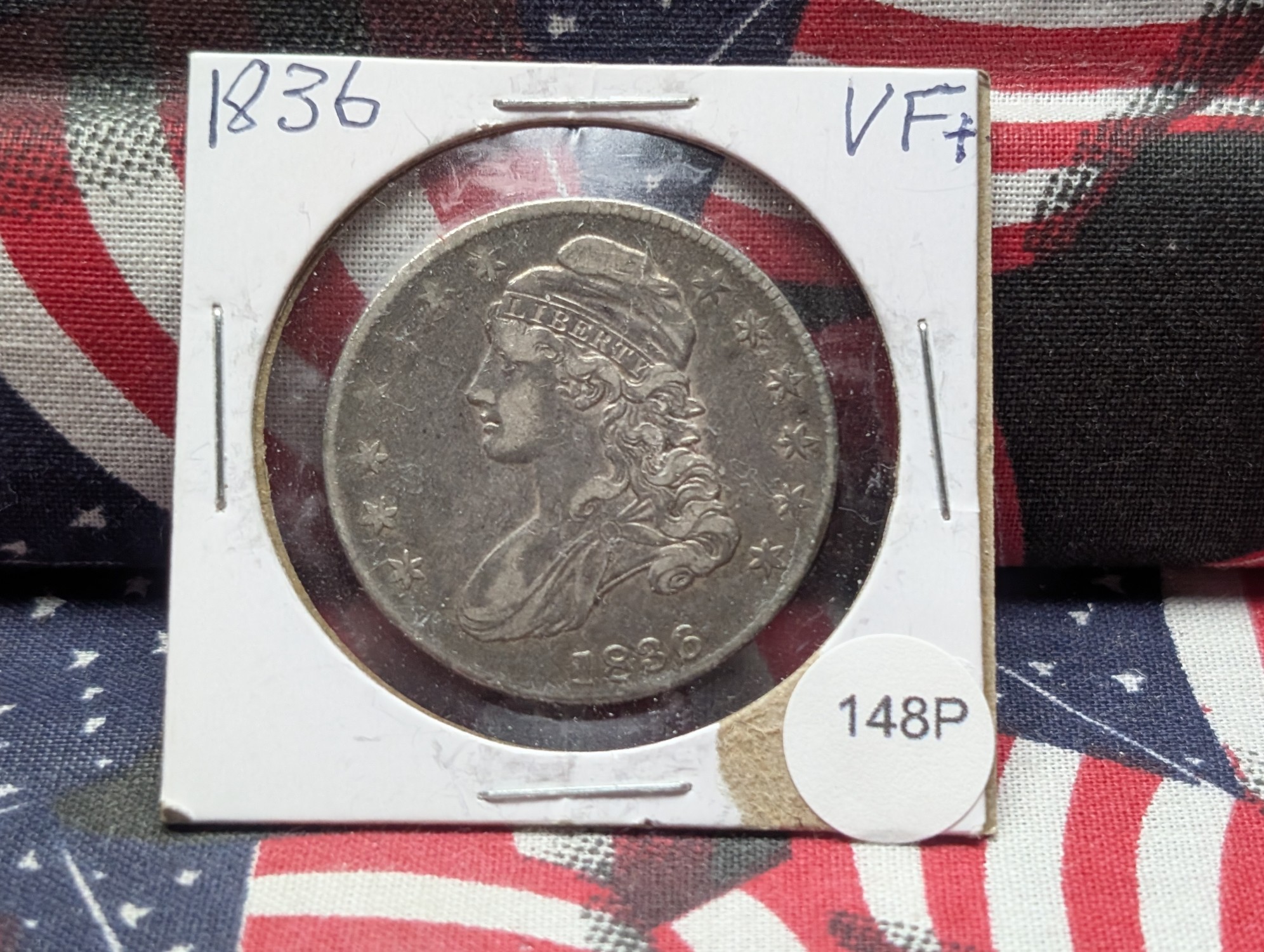 1836 Capped Bust Silver Half Dollar - VF+ Dark