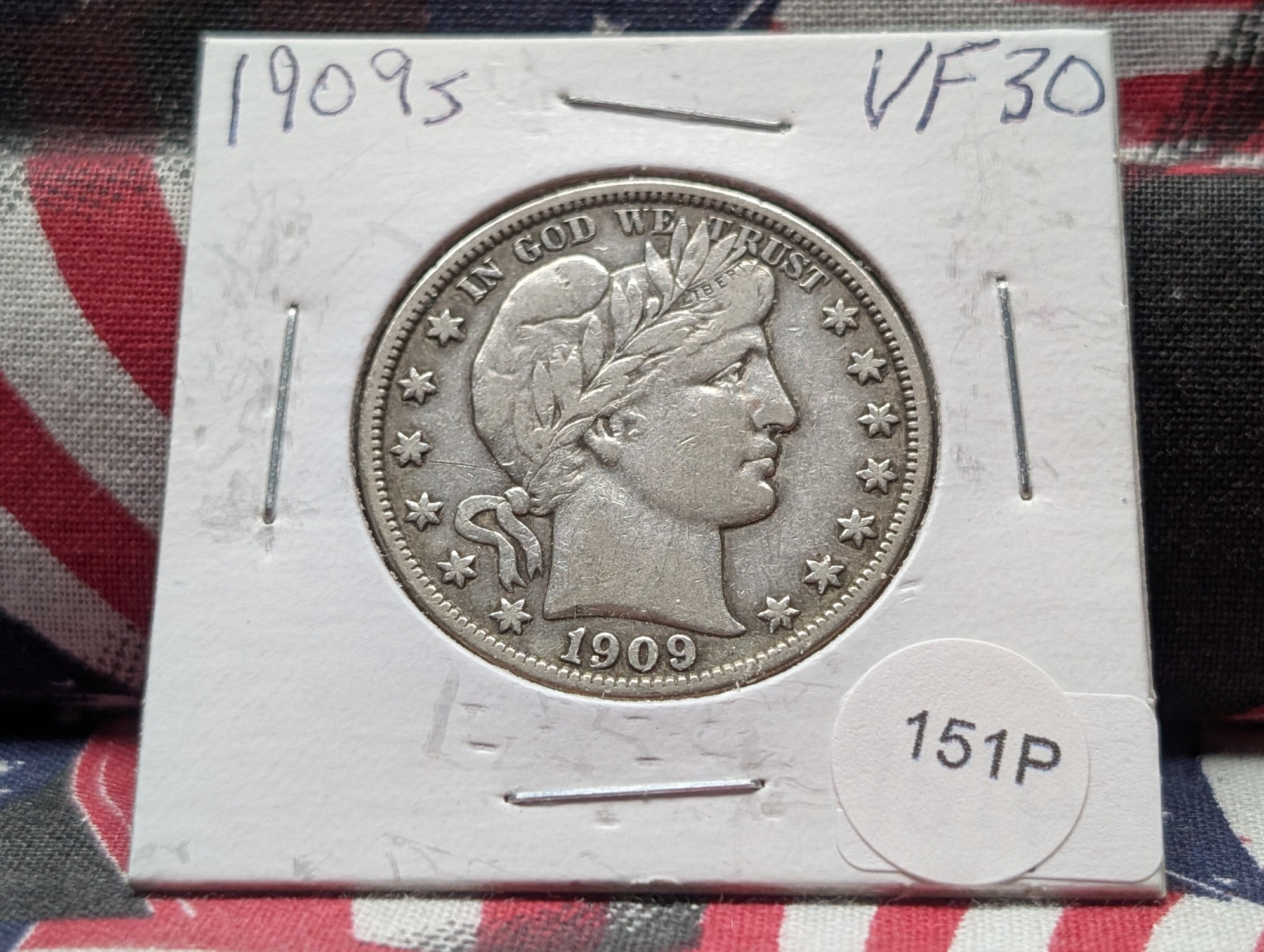1909-S Barber 90% Silver Half Dollar - VF