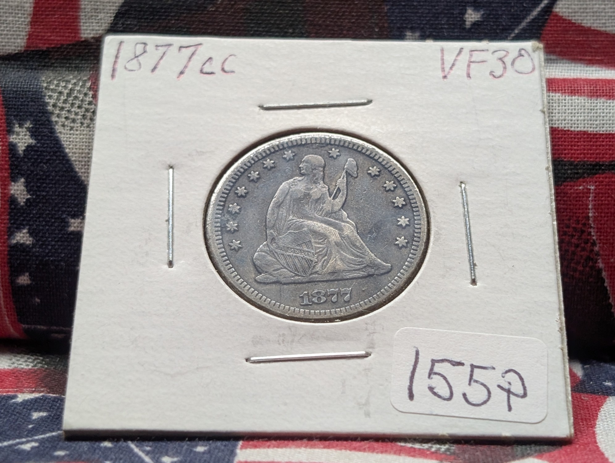 1877-CC Seated Liberty 90% Silver Quarter - VF