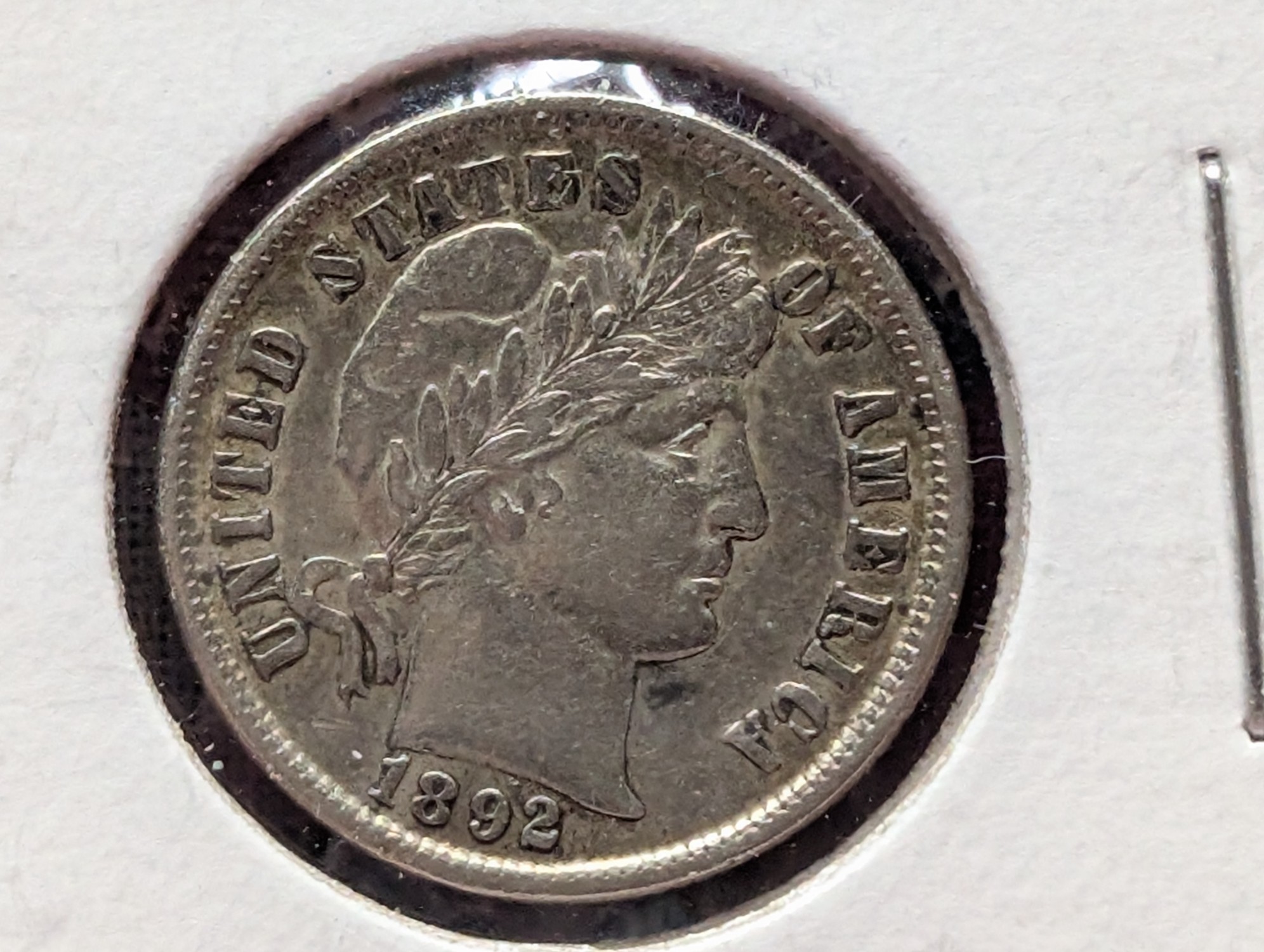 1892 Barber 90% Silver Dime - XF, First Year Issue
