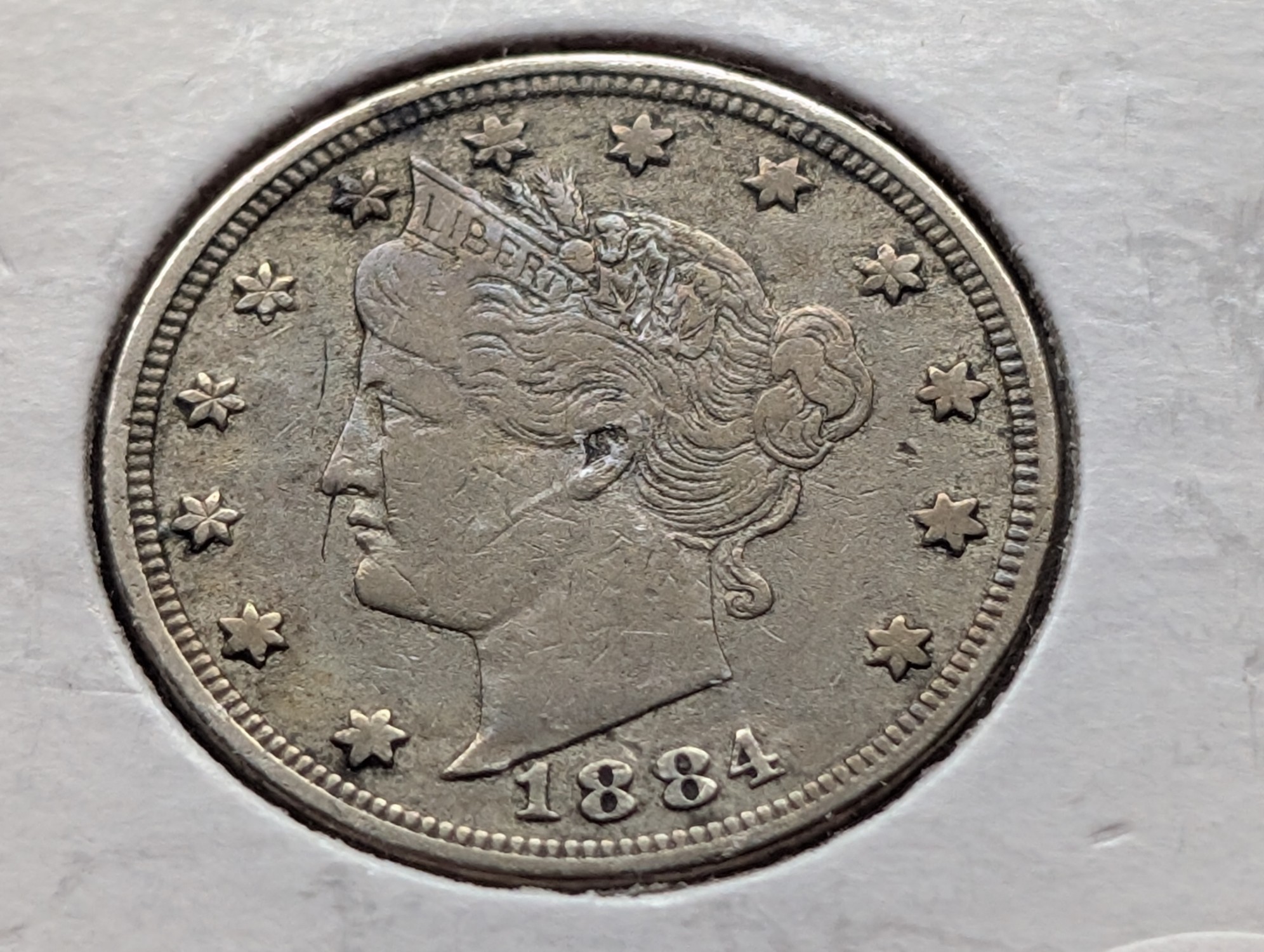 1884 Liberty Head V Nickel - VF, Second Year, Semi Key Date