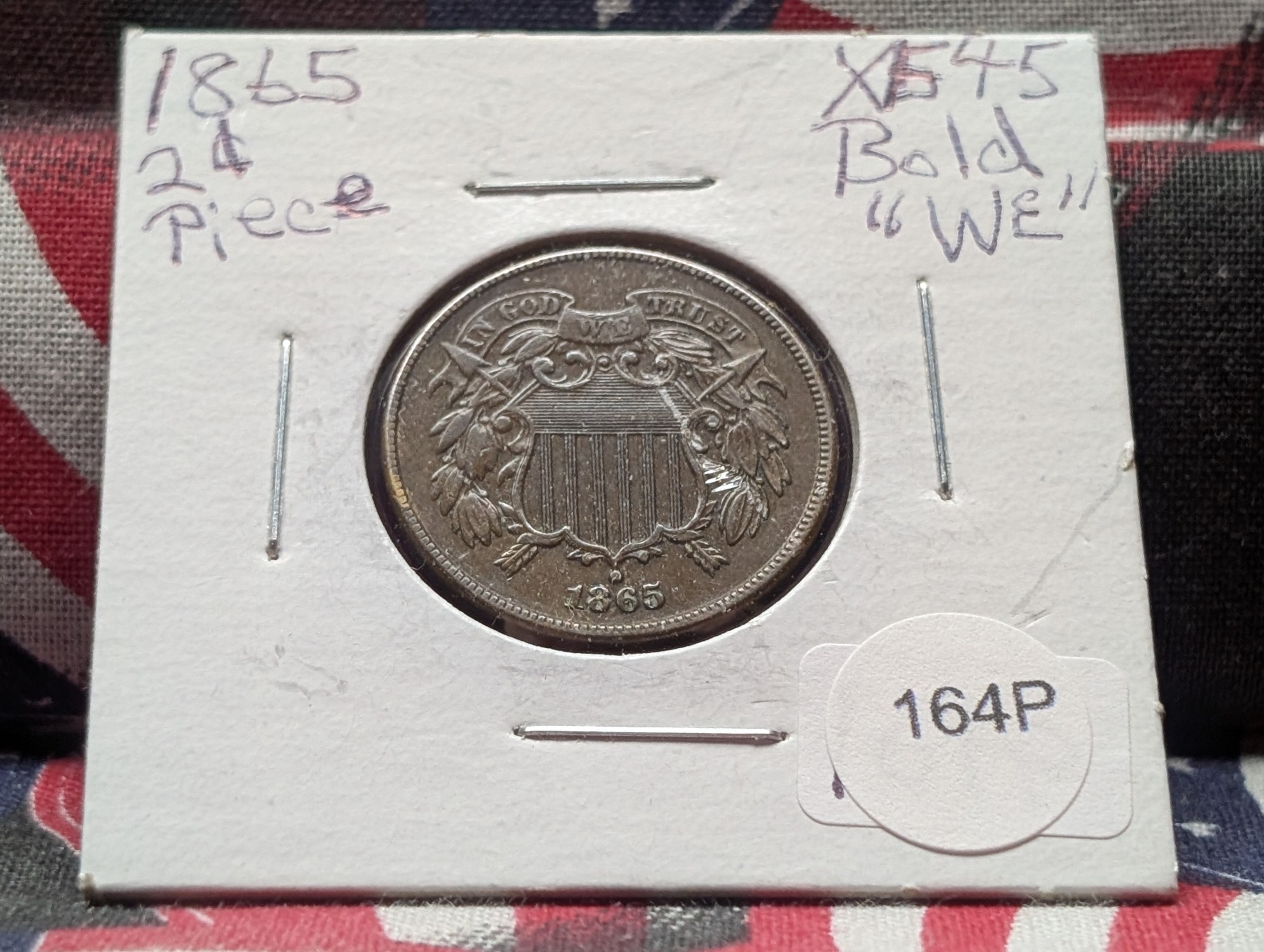 1865 Two Cent Piece - XF, Bold "We"