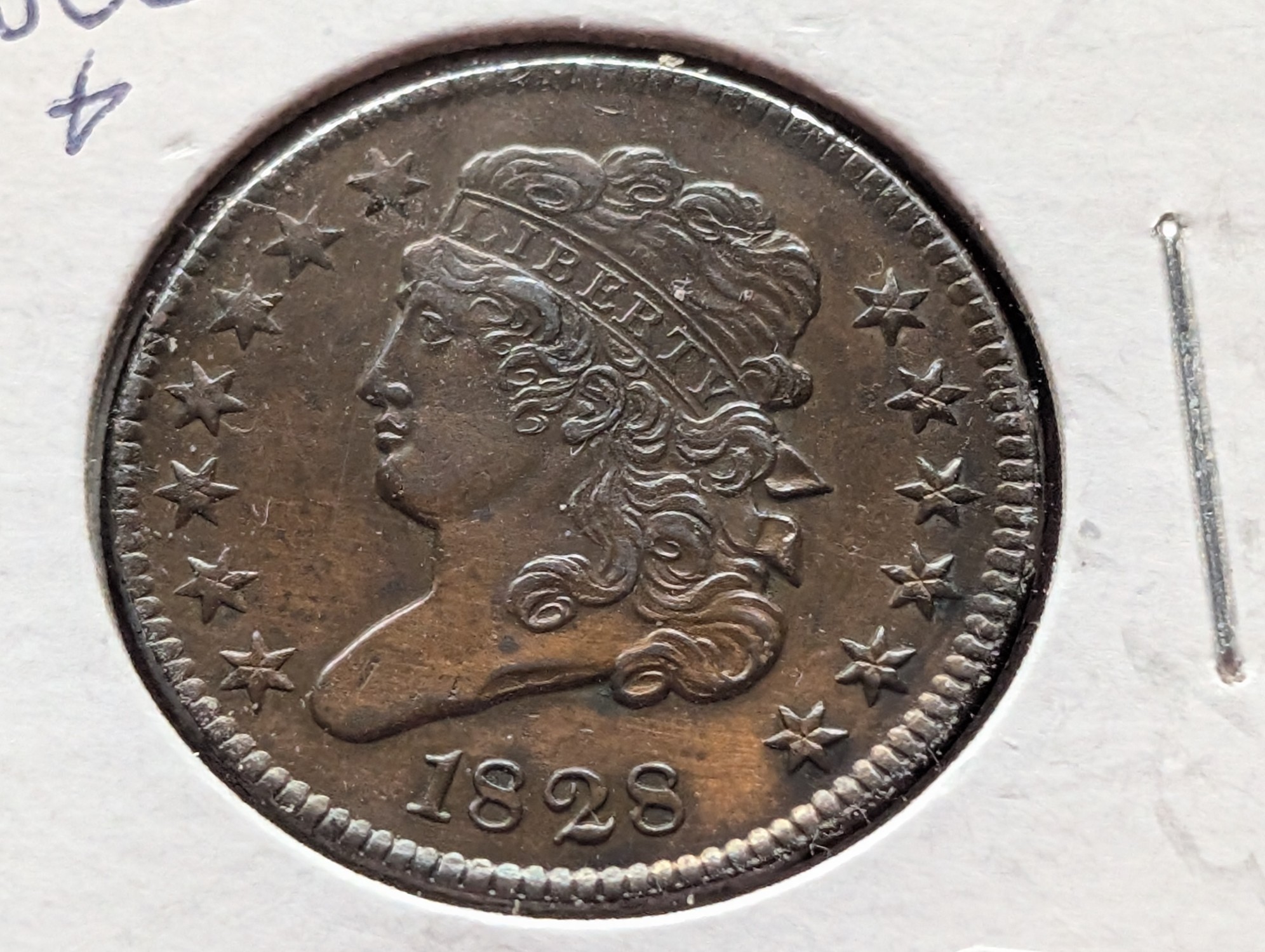 1828 Classic Head Half Cent - XF, With Dot Between Half and Cent