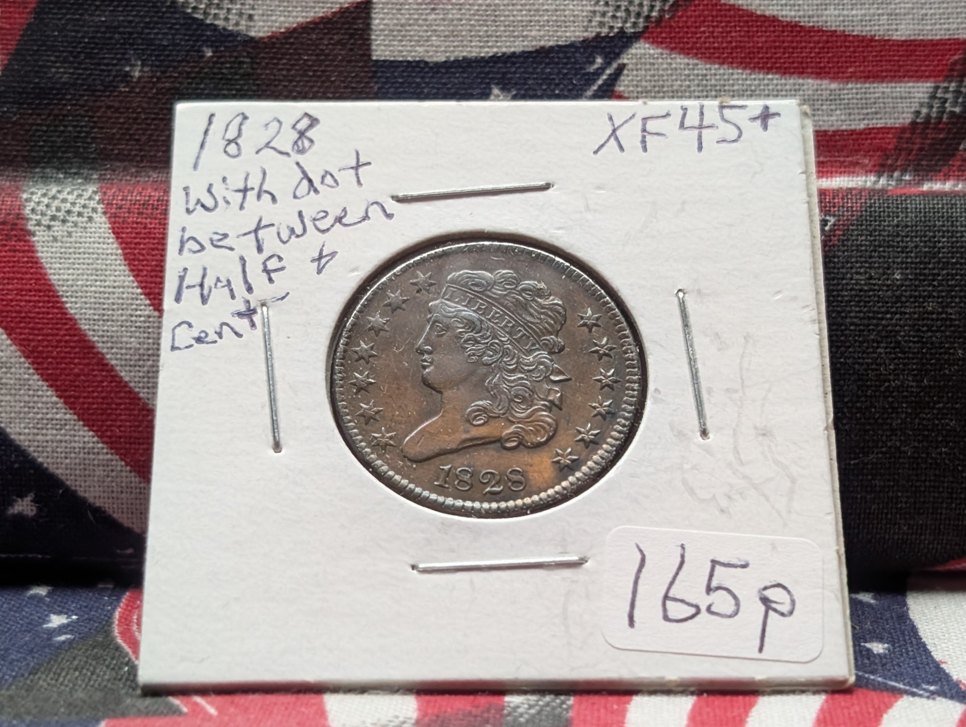 1828 Classic Head Half Cent - XF, With Dot Between Half and Cent