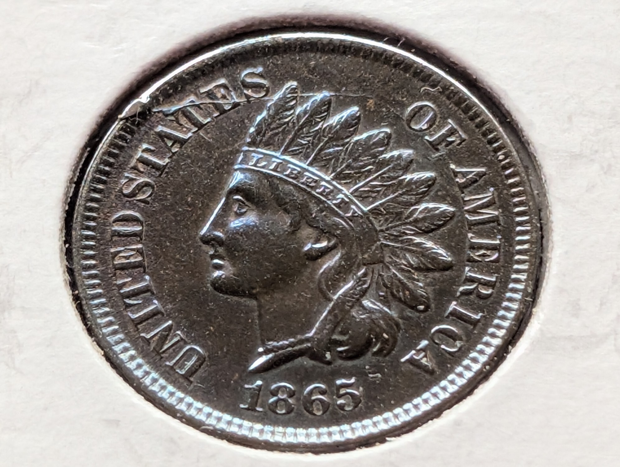 1865 Indian Head Cent Fancy "5" Variety - XF, Toning, Semi Key Date