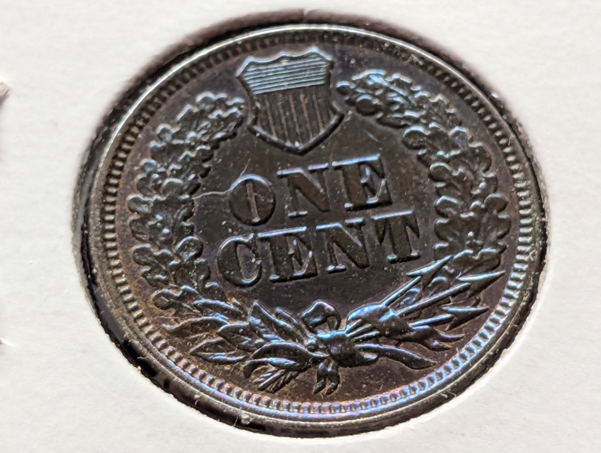 1865 Indian Head Cent Fancy "5" Variety - XF, Toning, Semi Key Date