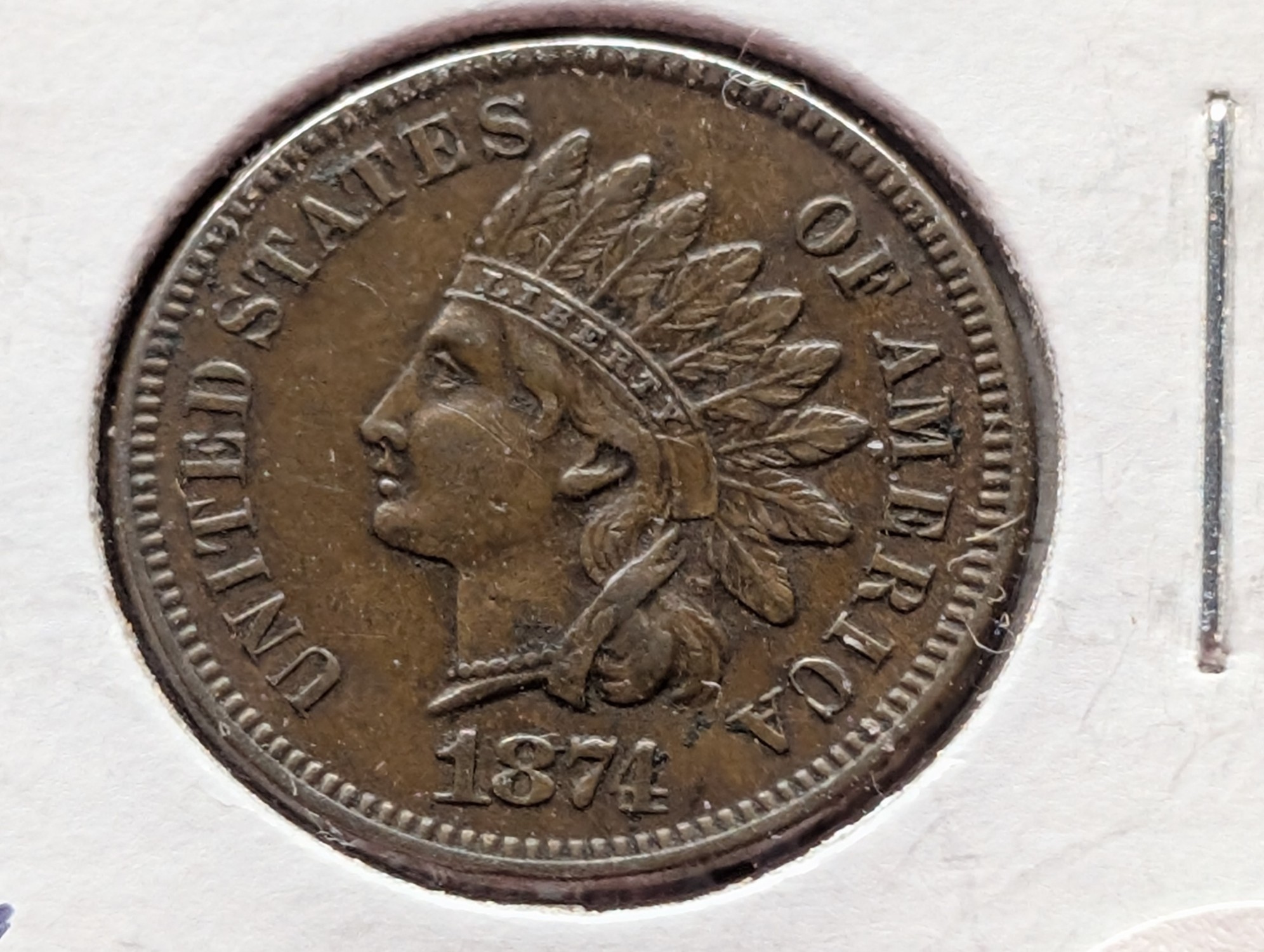 1874 Indian Head Cent - XF, Semi Key Date