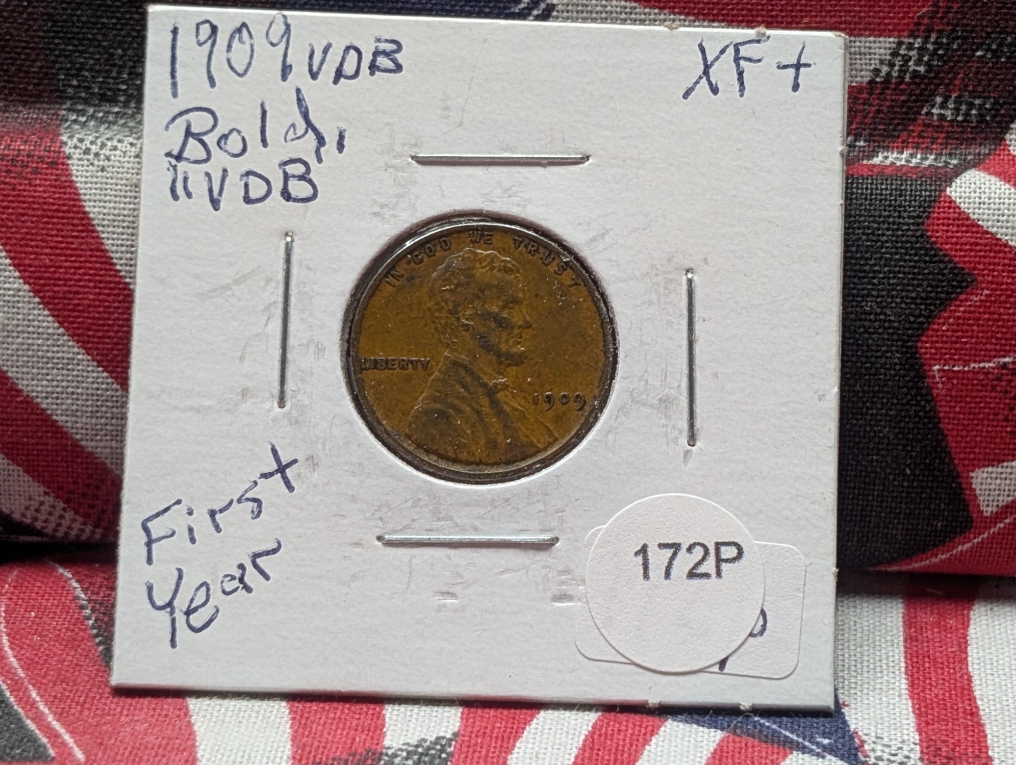 1909 VDB Lincoln Wheat Cent - XF+, Bold "VDB", First Year