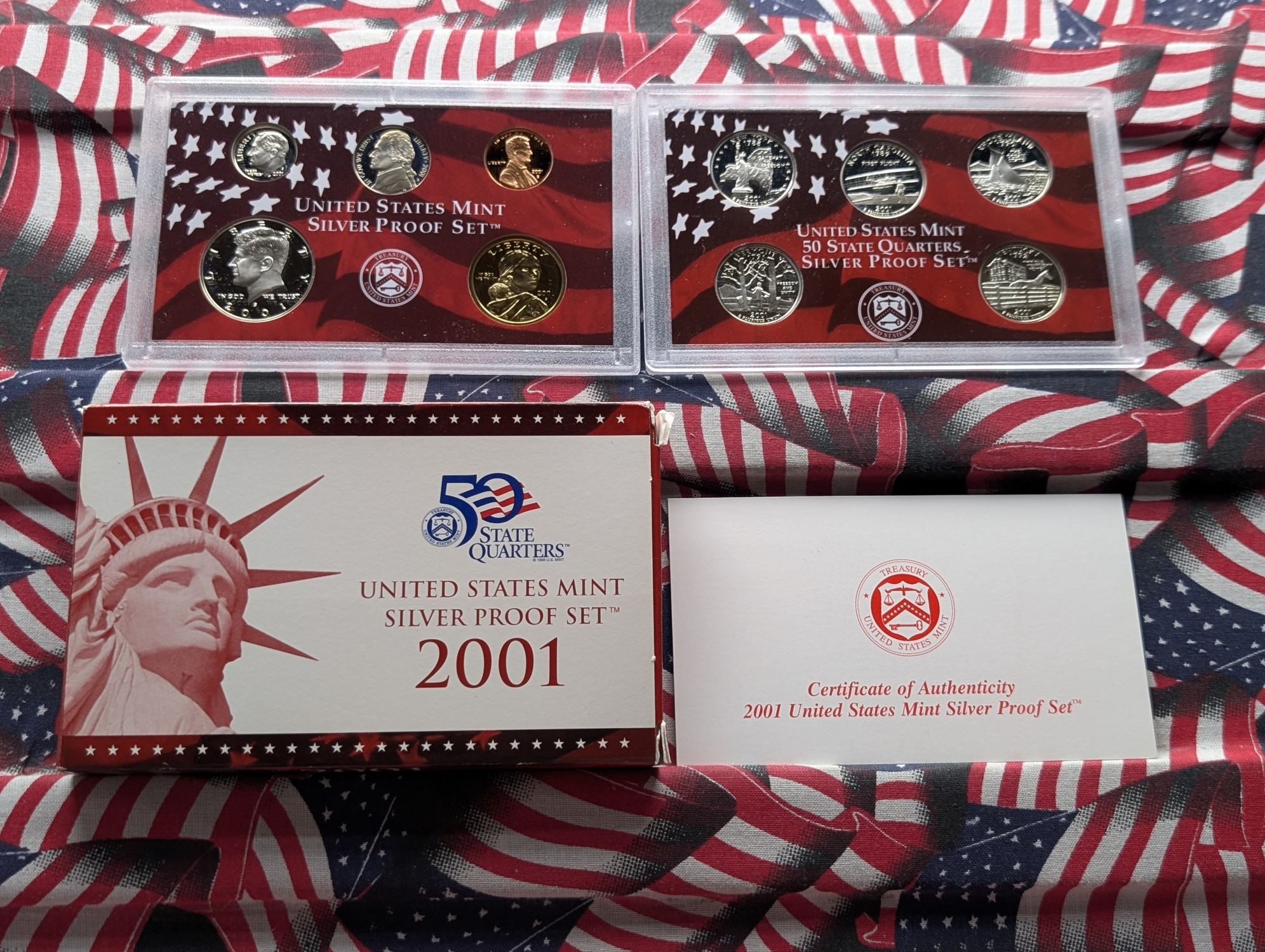2001-S U.S. Mint Silver Proof Set with State Quarters In OGP W/ COA - Includes (7) 90% Silver Coins