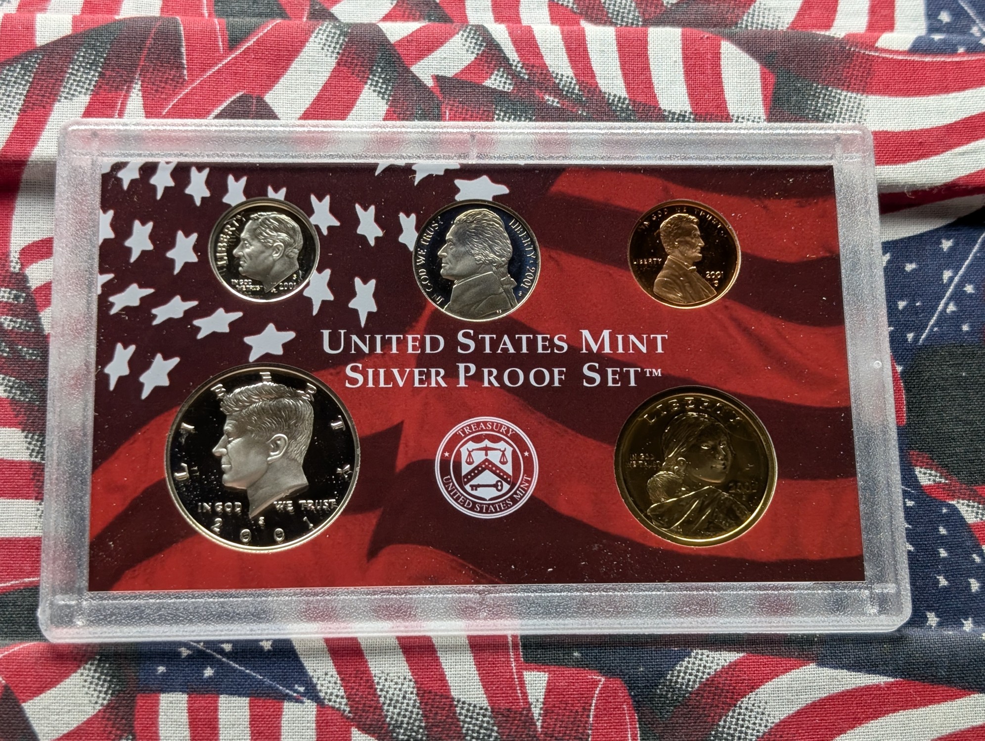 2001-S U.S. Mint Silver Proof Set with State Quarters In OGP W/ COA - Includes (7) 90% Silver Coins