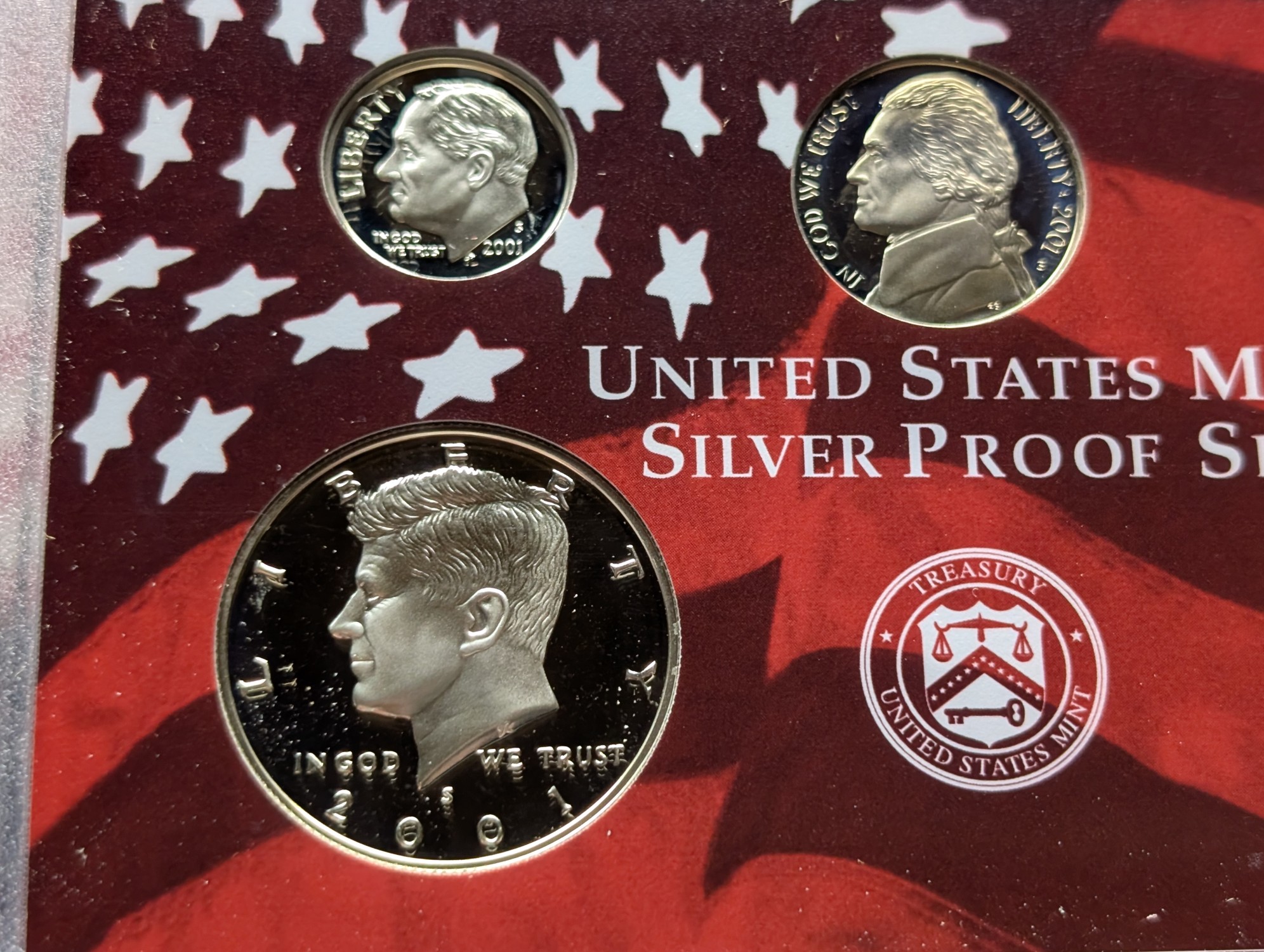 2001-S U.S. Mint Silver Proof Set with State Quarters In OGP W/ COA - Includes (7) 90% Silver Coins