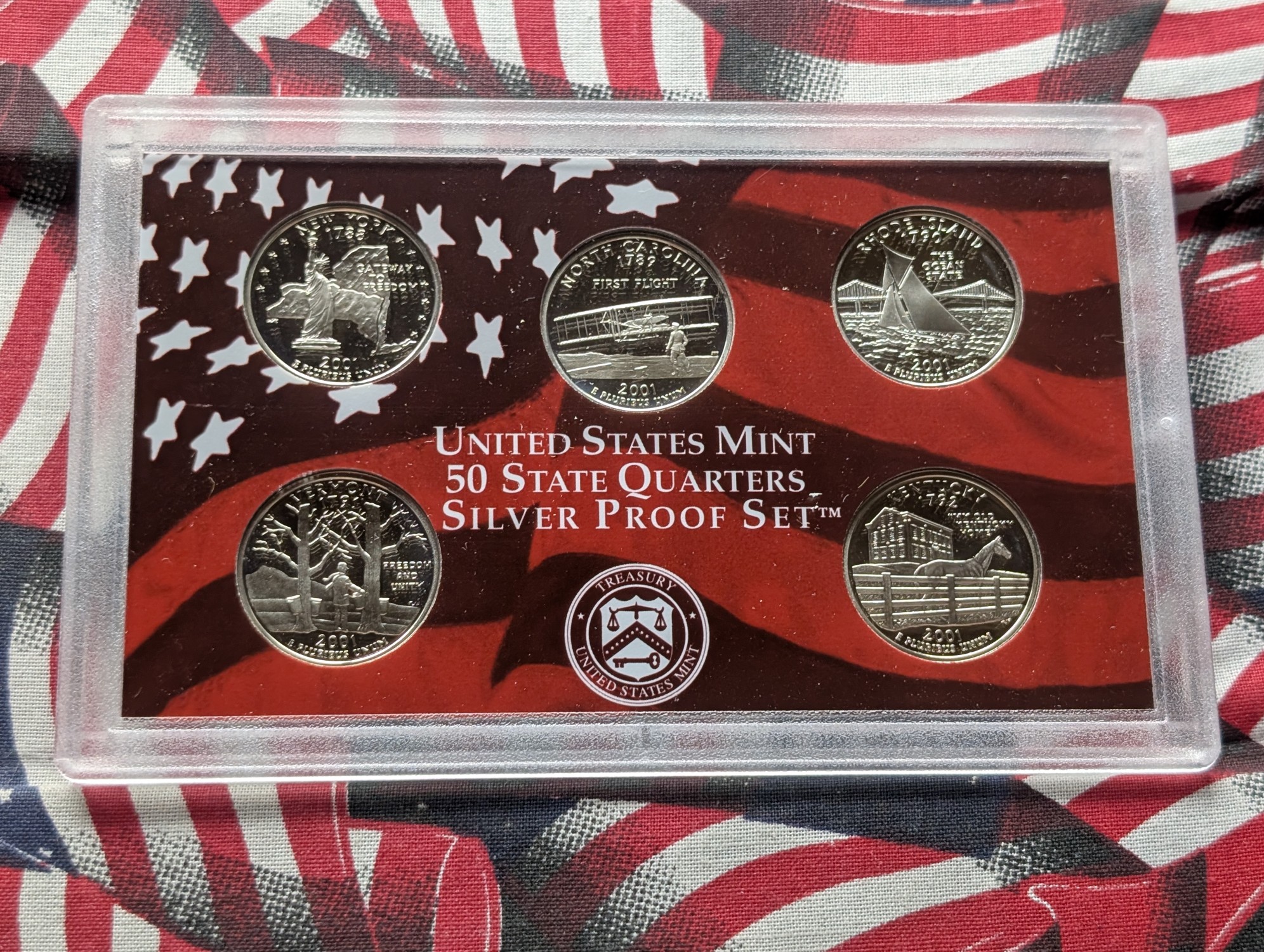 2001-S U.S. Mint Silver Proof Set with State Quarters In OGP W/ COA - Includes (7) 90% Silver Coins