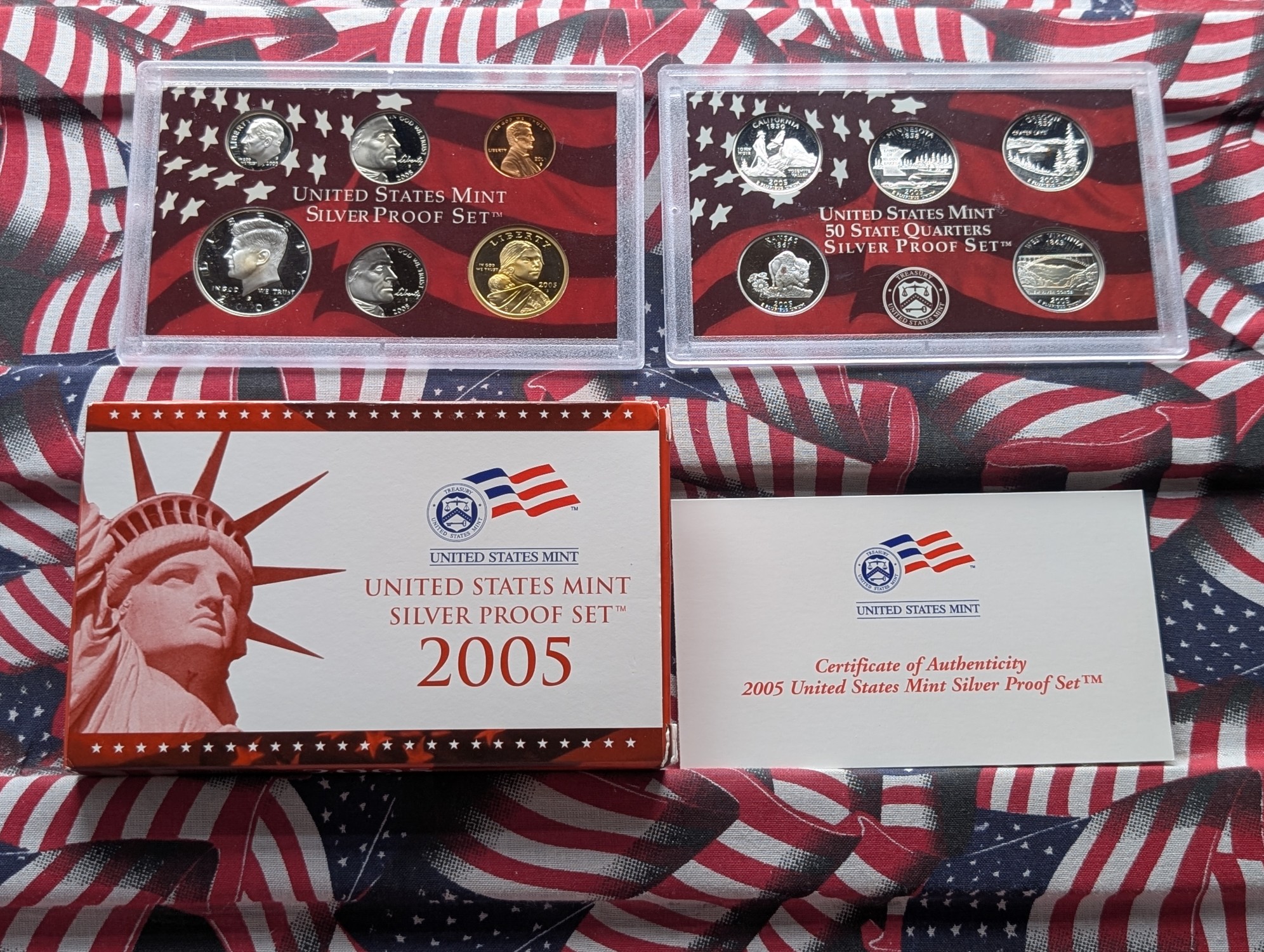 2005-S U.S. Mint Silver Proof Set with State Quarters In OGP W/ COA - Includes (7) 90% Silver Coins