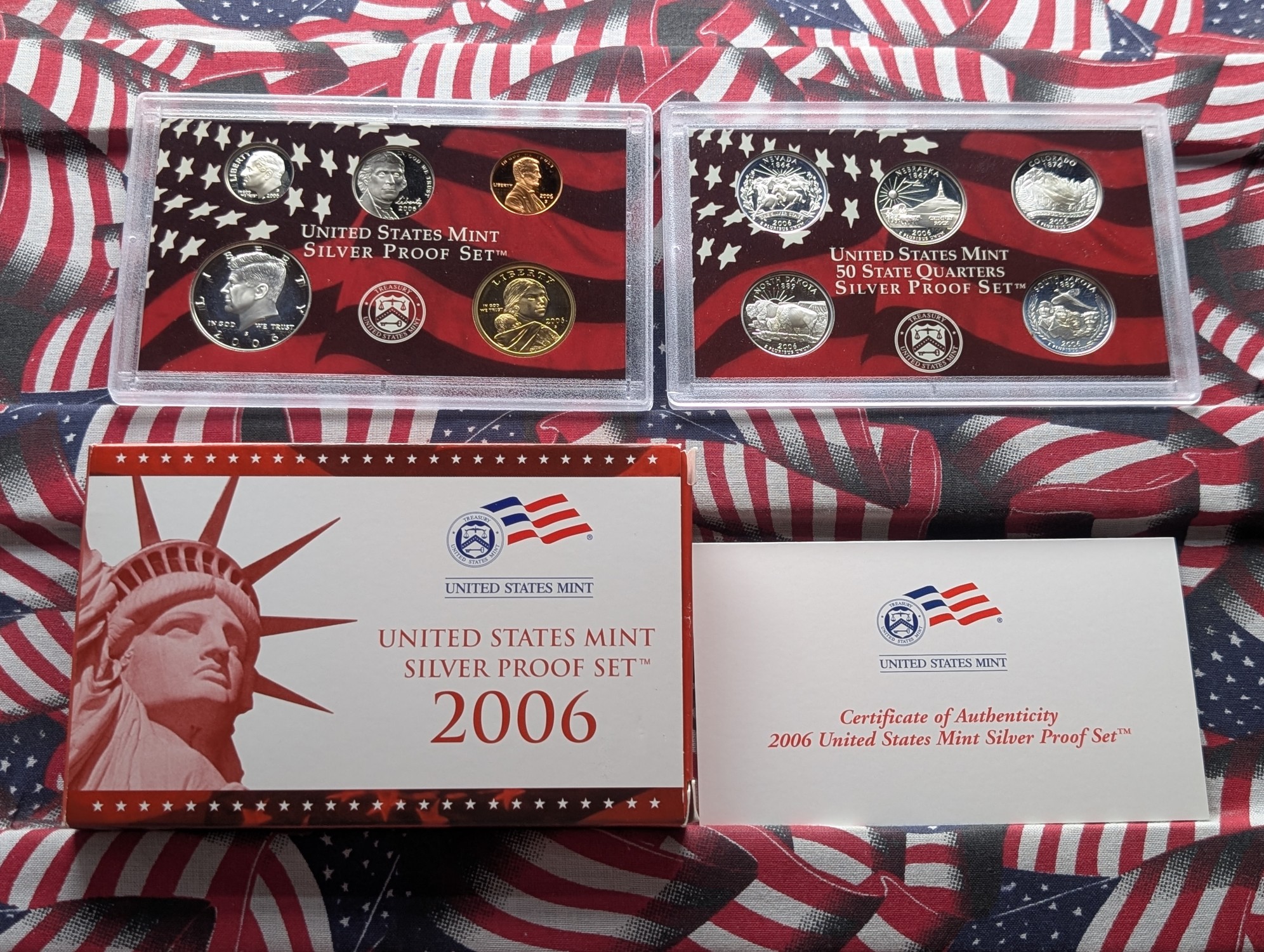2006-S U.S. Mint Silver Proof Set with State Quarters In OGP W/ COA - Includes (7) 90% Silver Coins