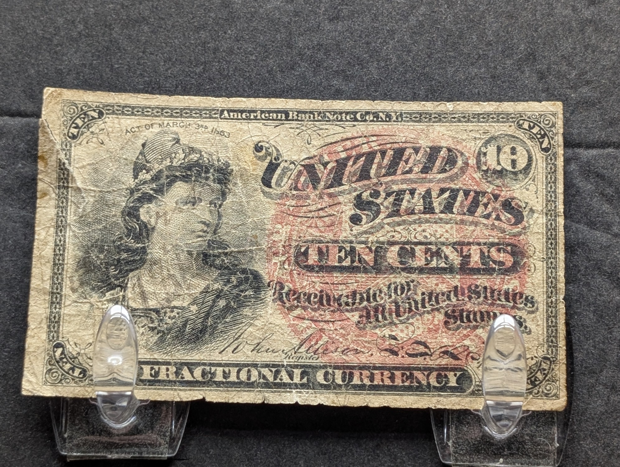 1863 United States 10 Cent Fractional Currency Note