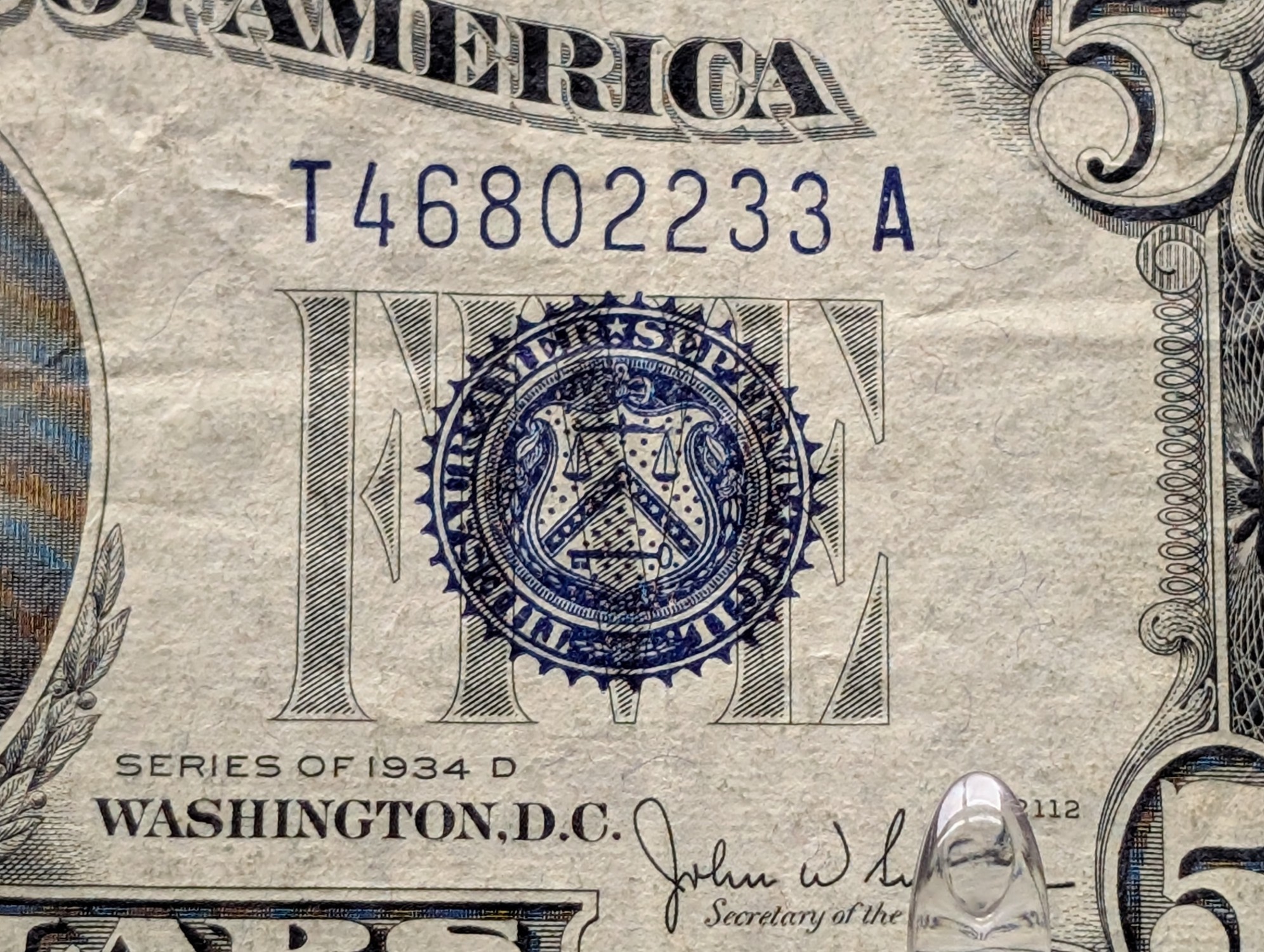 (2) 1934 D Series $5 Silver Certificates - (1) Well Off Center