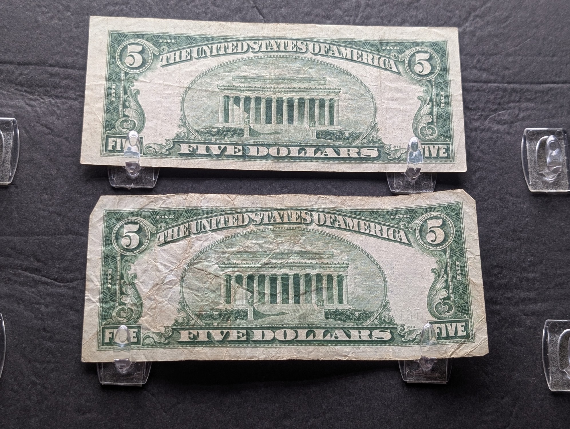 (2) 1934 D Series $5 Silver Certificates - (1) Well Off Center
