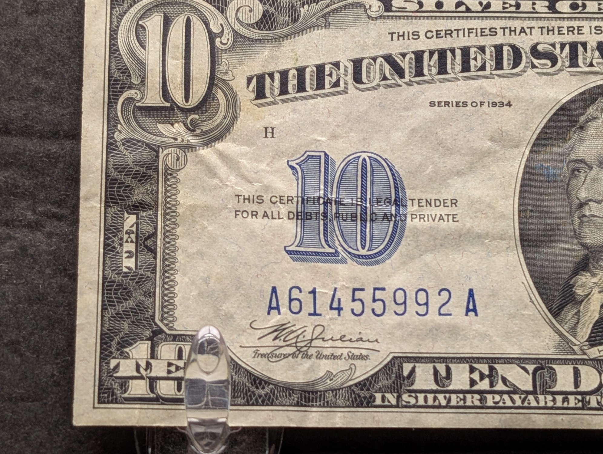 1934 Series $10 Silver Certificate - Better Than Average Note